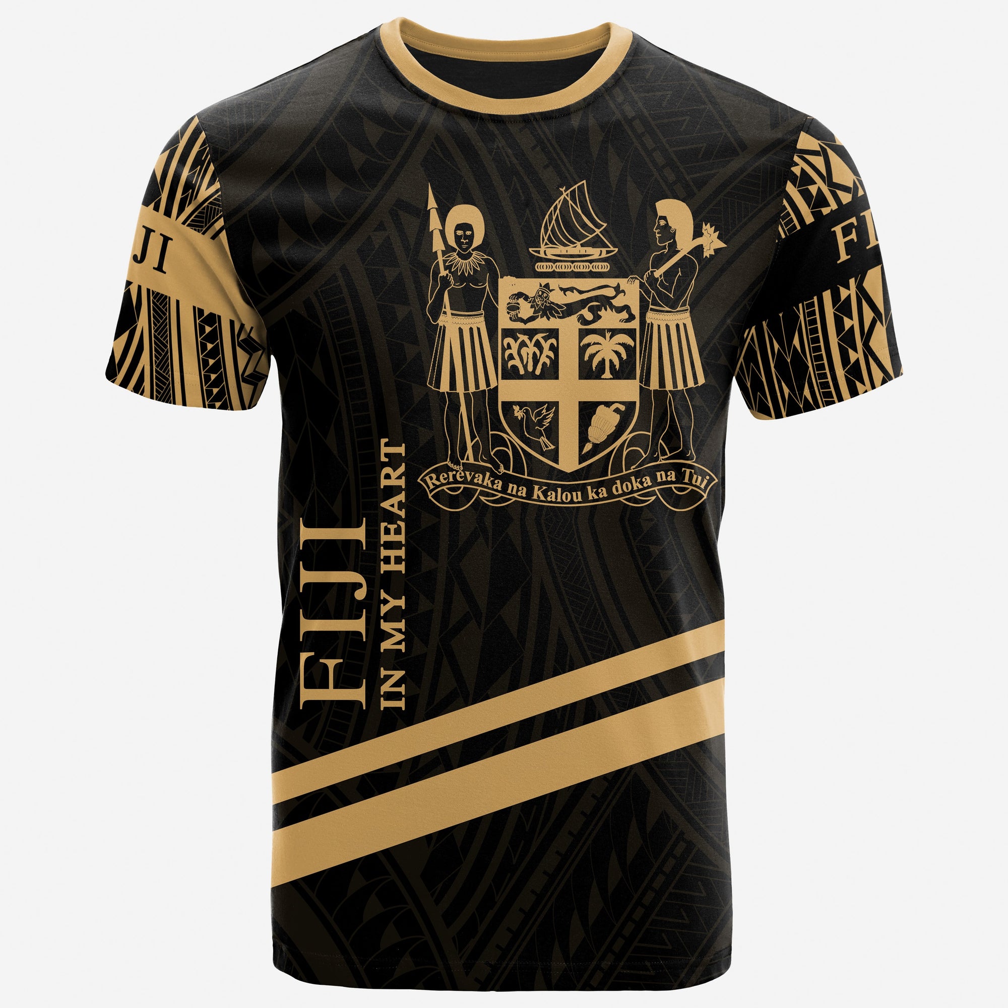 Fiji T Shirt In My Heart Style Gold Polynesian Patterns Unisex Black - Polynesian Pride