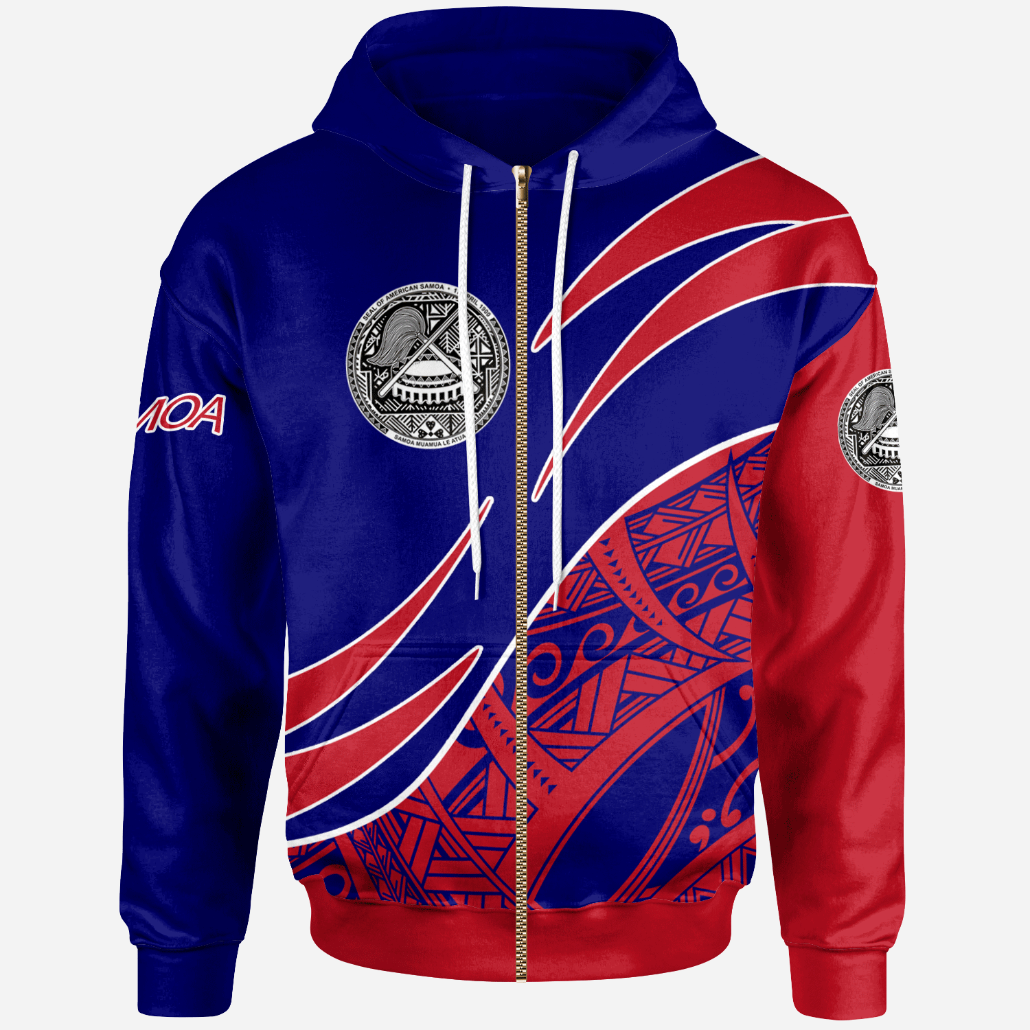 American Samoa Zip Hoodie Symmetrical Lines Unisex Blue - Polynesian Pride