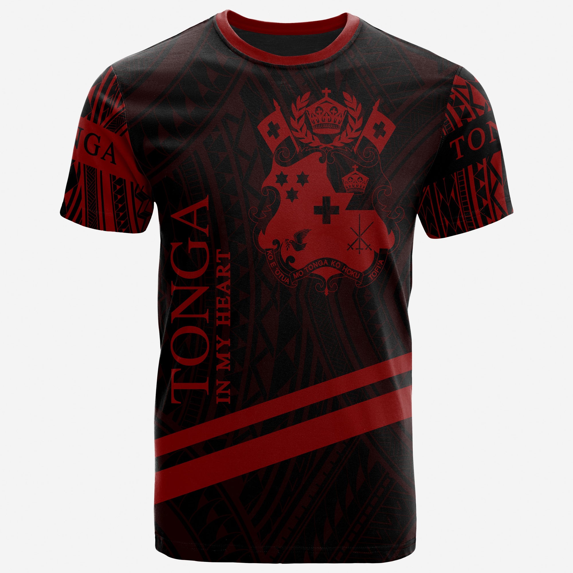 Tonga T Shirt In My Heart Style Red Polynesian Patterns Unisex Black - Polynesian Pride