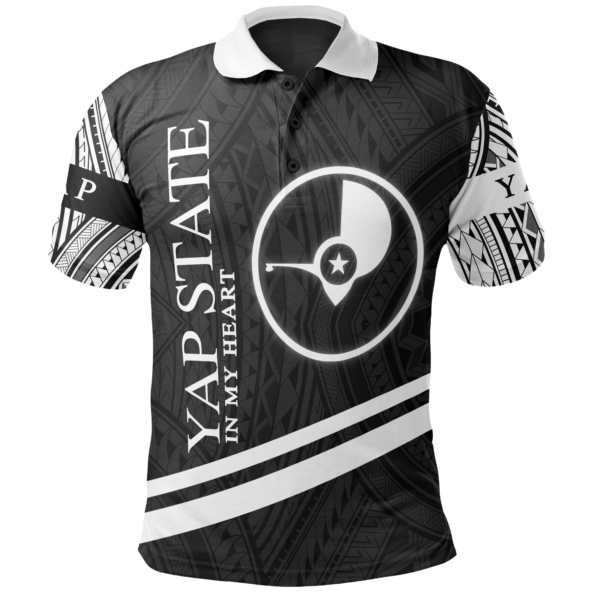 Yap State Polo Shirt In My Heart Style Polynesian Patterns Unisex Black - Polynesian Pride