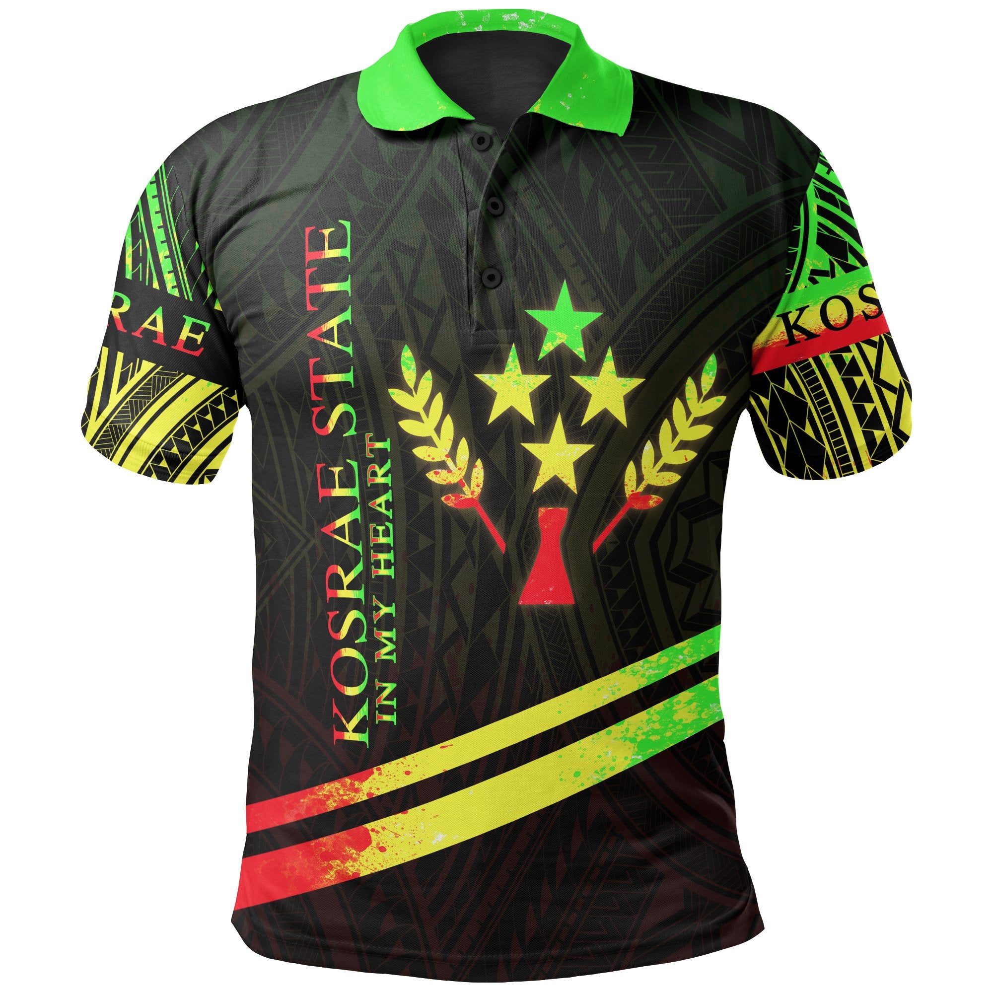 Kosrae State Polo Shirt In My Heart Style Reggae Polynesian Patterns Unisex Black - Polynesian Pride