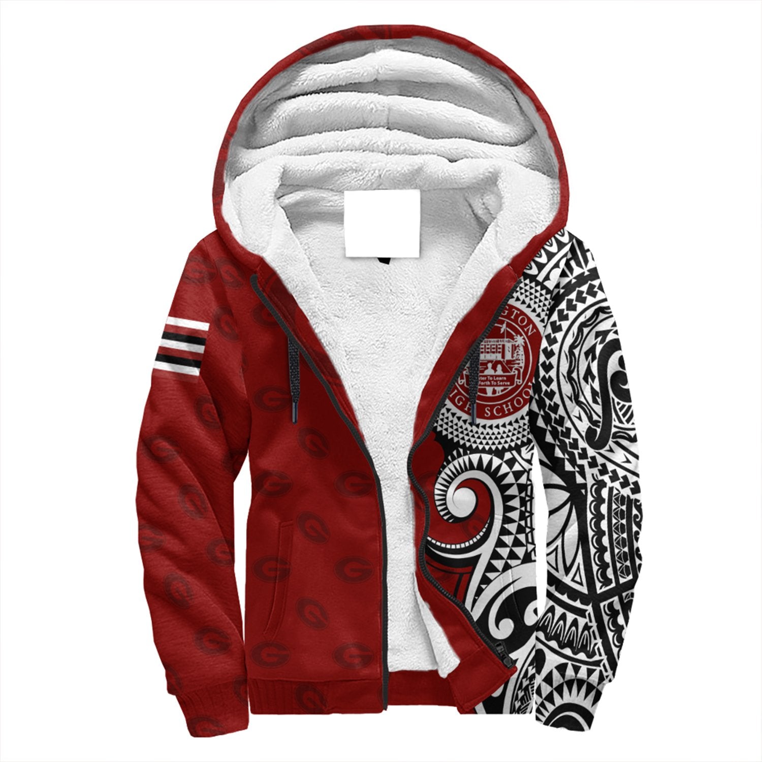 (Personalised) Hawaii - Farrington High Tribal Kakau Sherpa Hoodie AH Red - Polynesian Pride