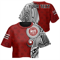 (Personalised) Hawaii - Farrington High Tribal Kakau All - over Print Crop Top T-shirt AH Female Red - Polynesian Pride