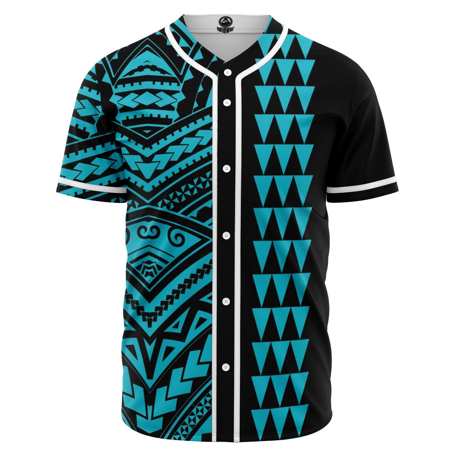 Hawaii Polynesian Kakau Baseball Jersey V.5 - Freestyle - Blue Blue - Polynesian Pride