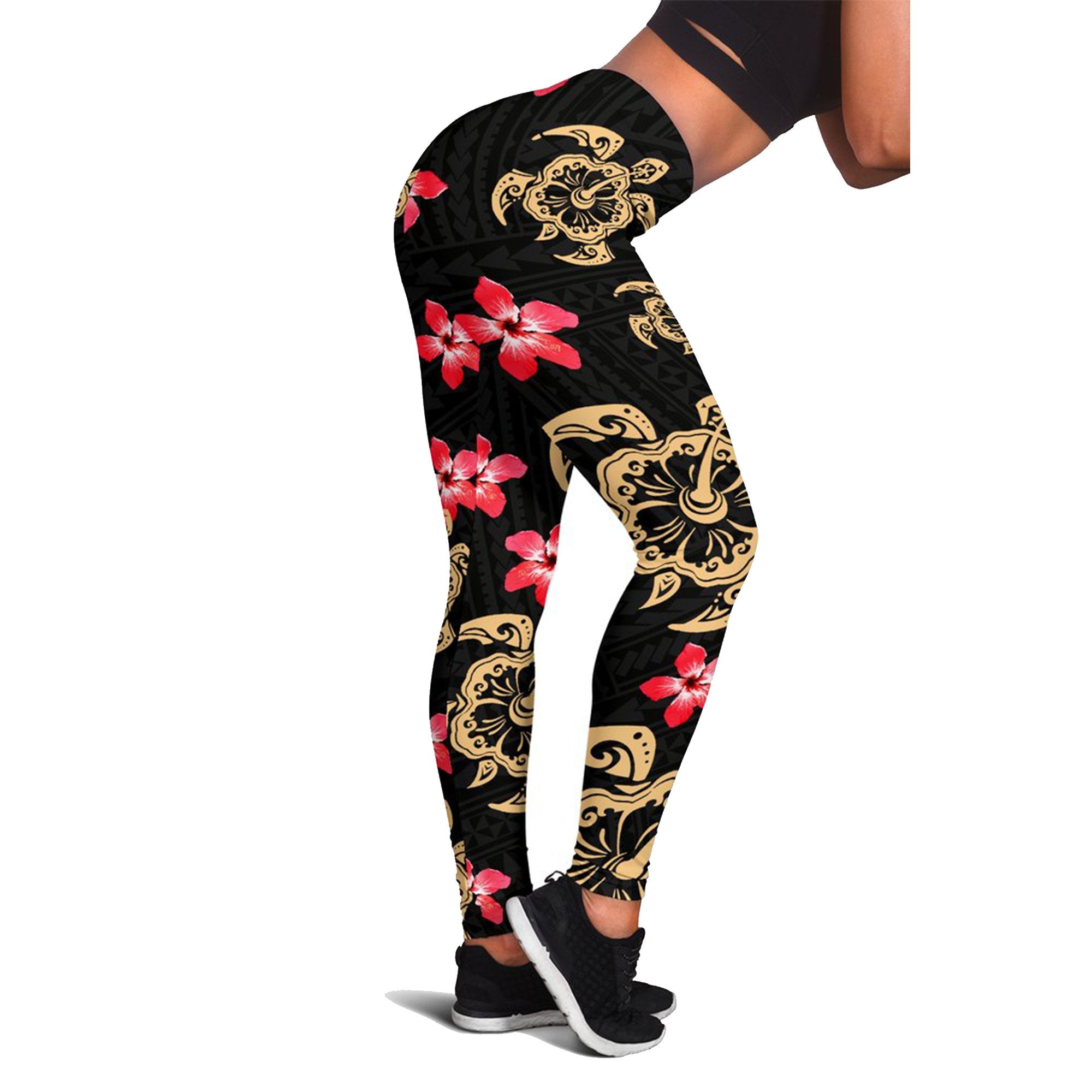 Hawaii Hibiscus Turtle Leggings A6 Gold - Polynesian Pride