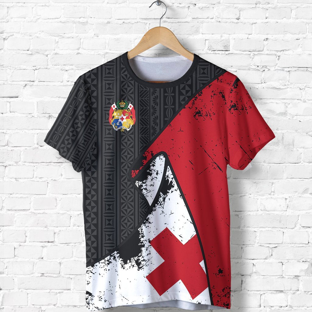 Tonga T Shirt Tonga Flag Coat of Arms Grunge Unisex Red - Polynesian Pride