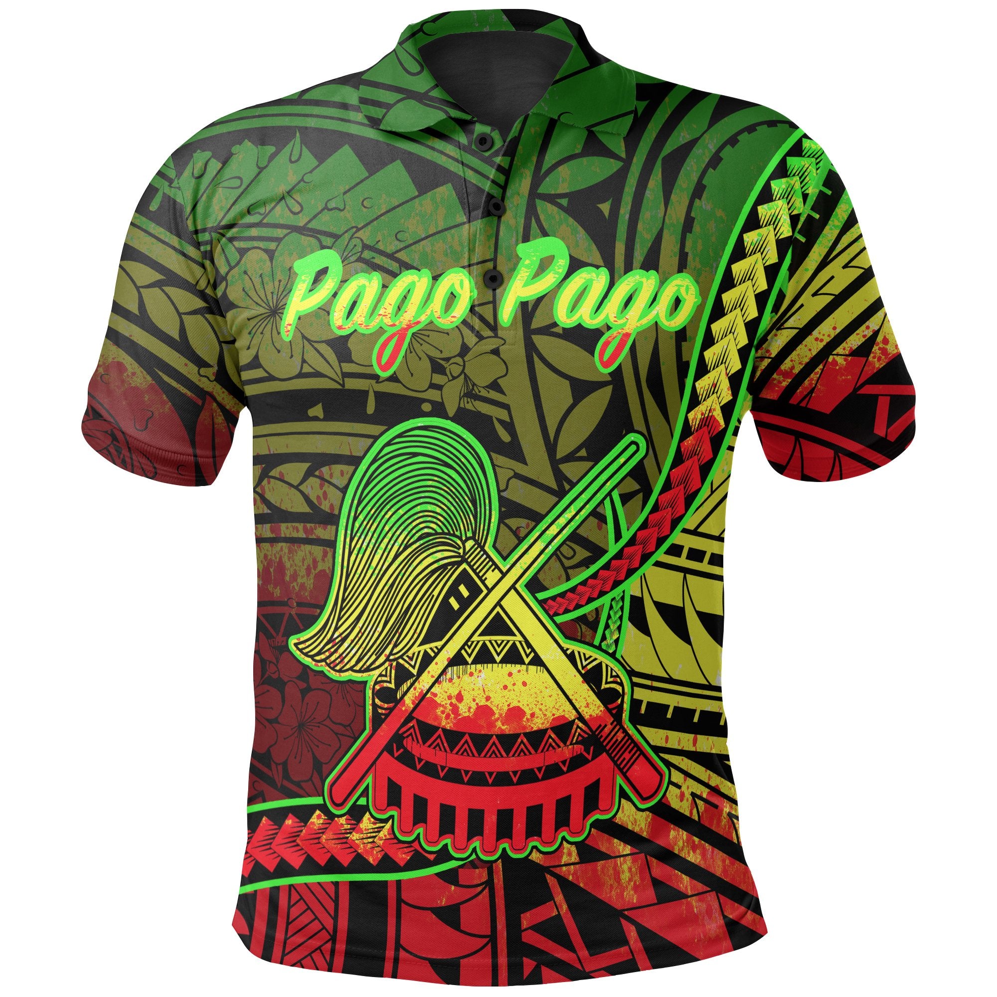 American Samoa Polo Shirt Pago Pago Polynesian Reggae Patterns Unisex Black - Polynesian Pride