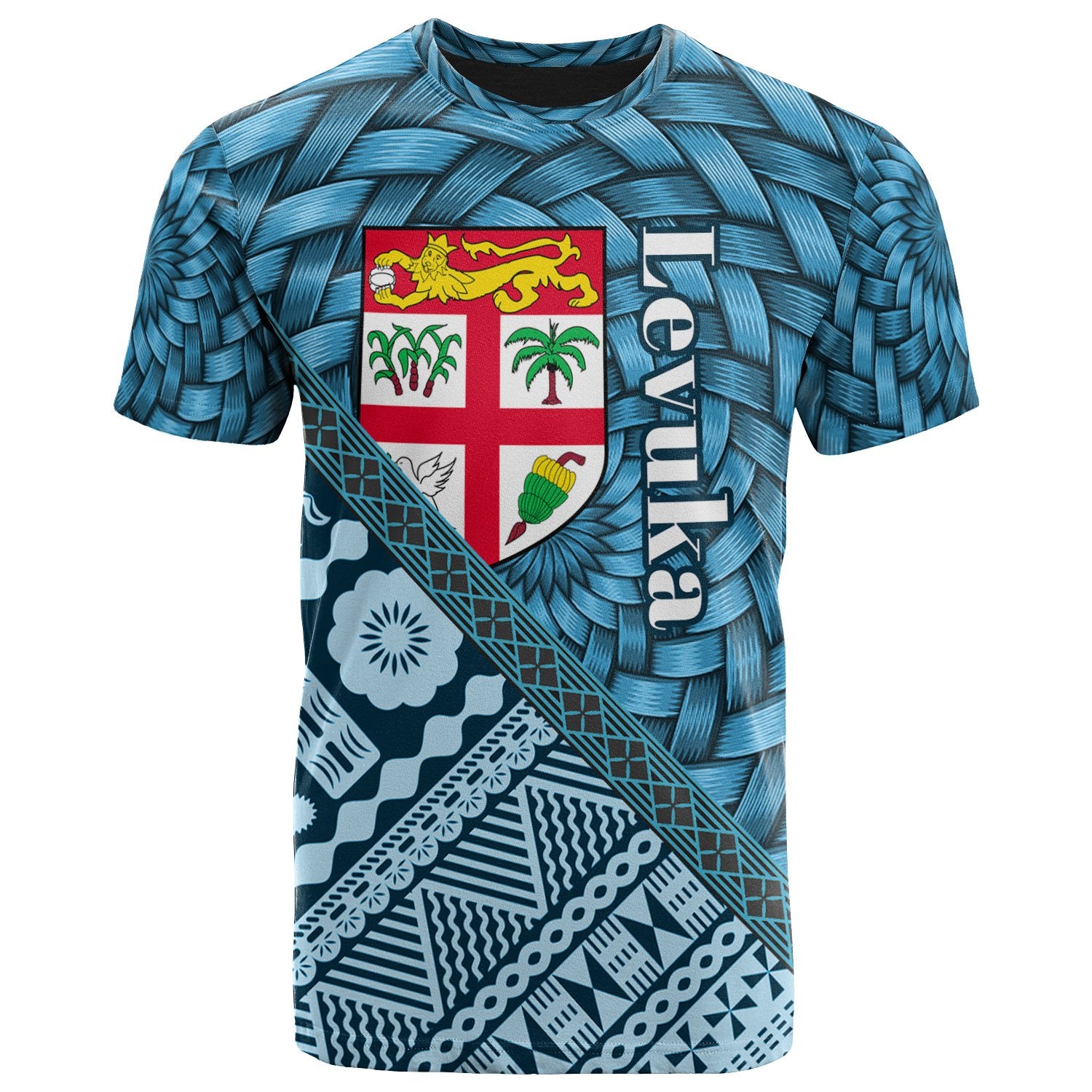 Fiji T Shirt Levuka Tapa Patterns With Bamboo Unisex Blue - Polynesian Pride