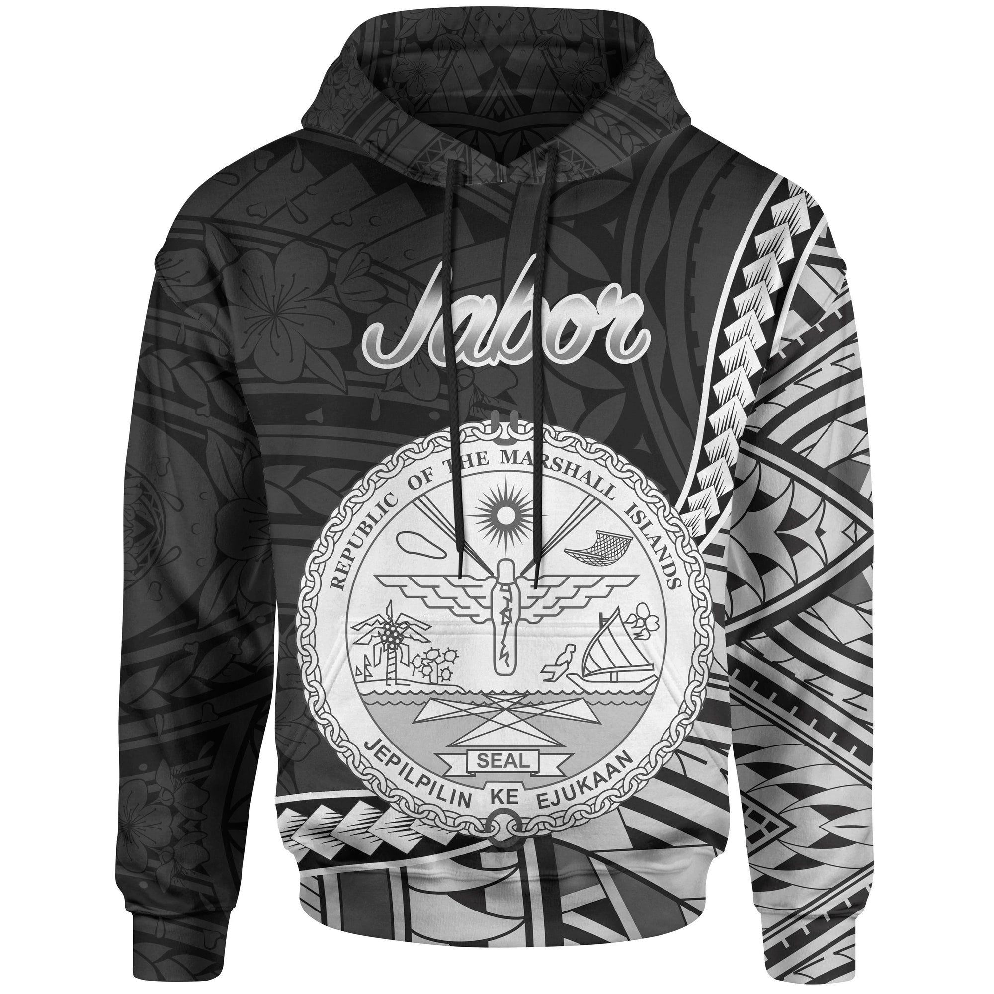 Marshall Islands Hoodie Jabor Seal of Marshall Islands Polynesian Patterns Unisex Black - Polynesian Pride