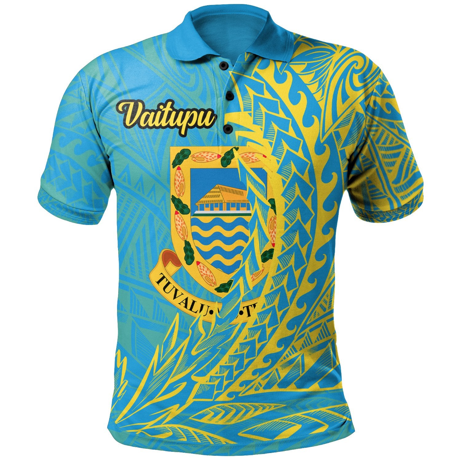 Tuvalu Polo Shirt Vaitupu Wings Style Unisex Blue - Polynesian Pride