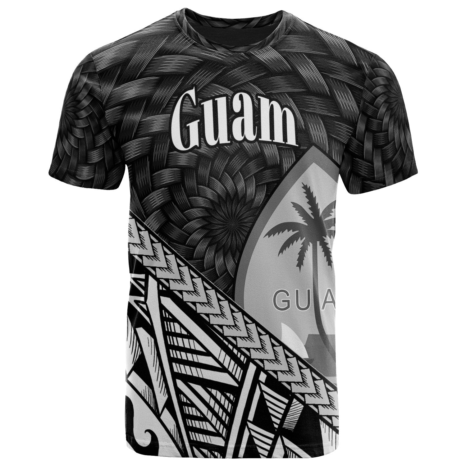 Guam T Shirt Black Tapa Patterns With Bamboo Unisex Black - Polynesian Pride