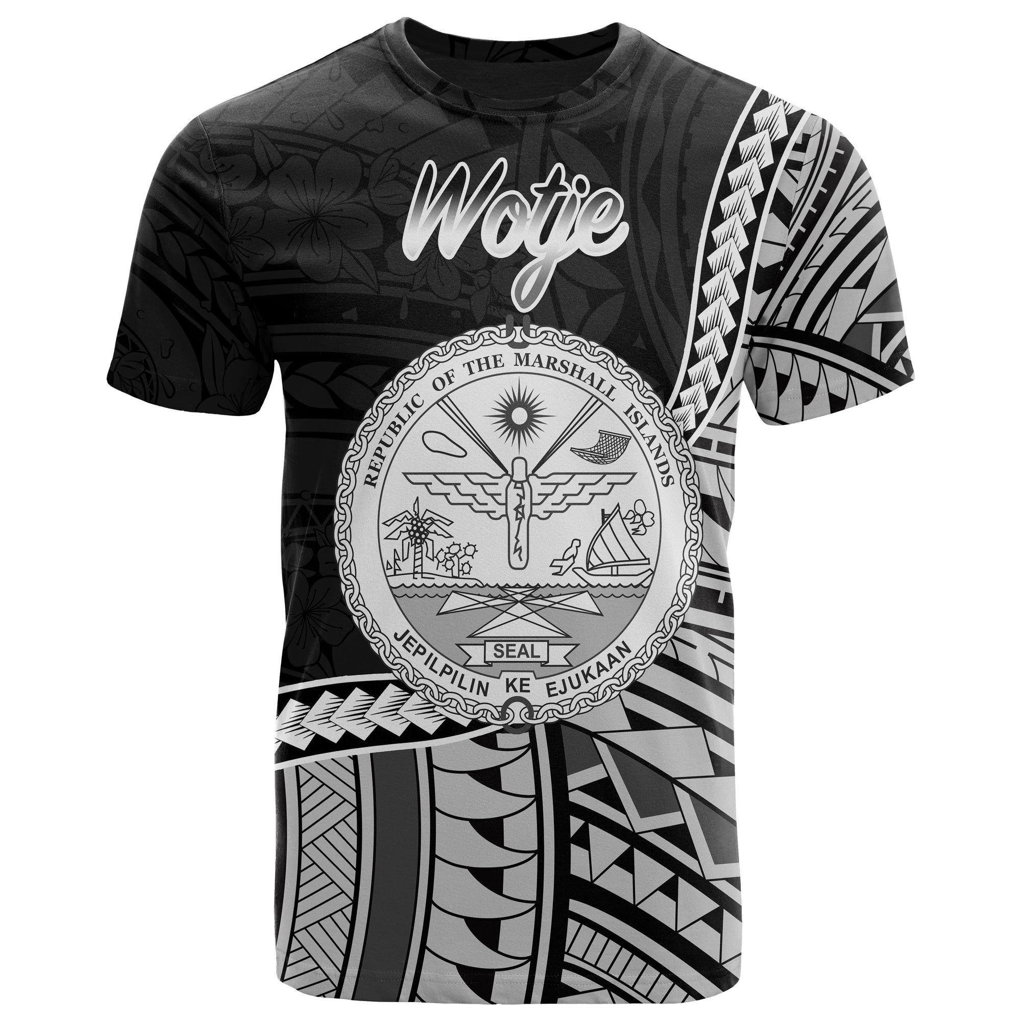 Marshall Islands T Shirt Wotje Seal Of Marshall Polynesian Patterns Unisex Black - Polynesian Pride