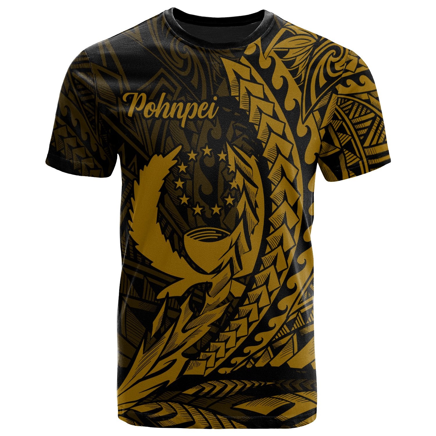 Pohnpei State T Shirt Gold Wings Style Unisex Black - Polynesian Pride