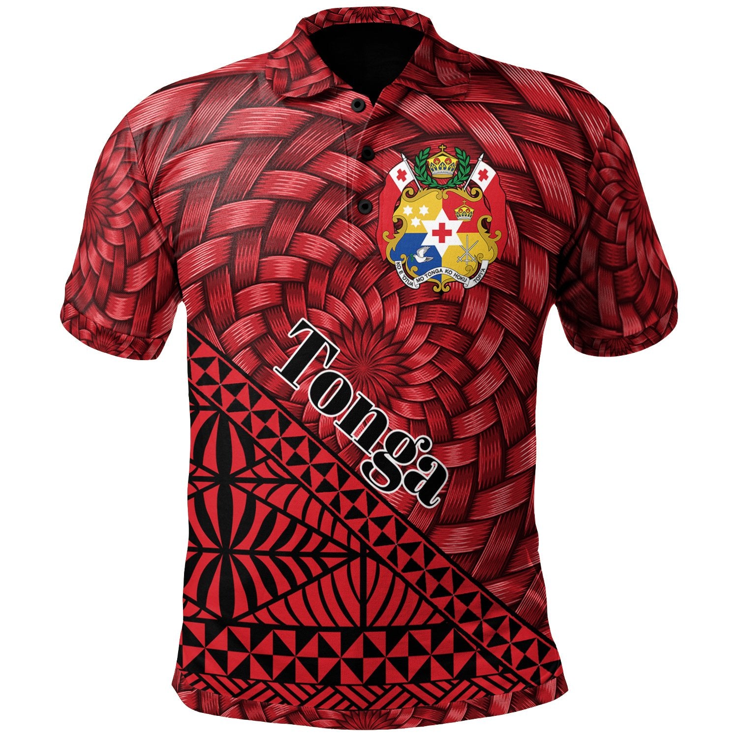 Tonga Polo Shirt Tapa Patterns With Bamboo Unisex Red - Polynesian Pride