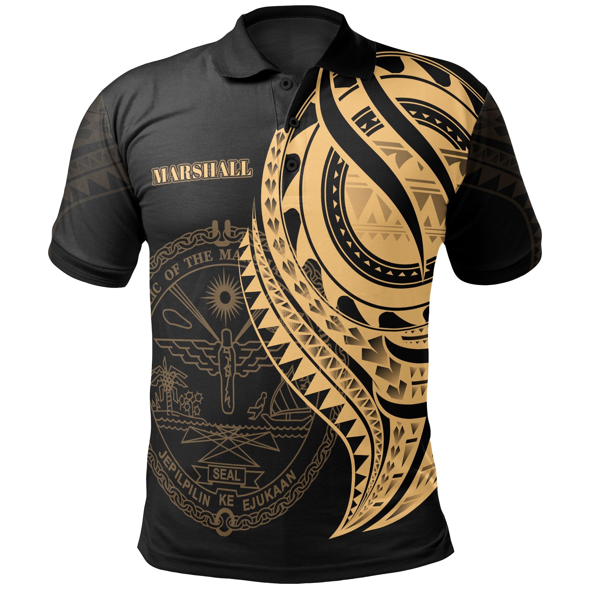 Marshall Islands Polo Shirt Gold Color Polynesian Patterns Best Marshall Ever Unisex Black - Polynesian Pride