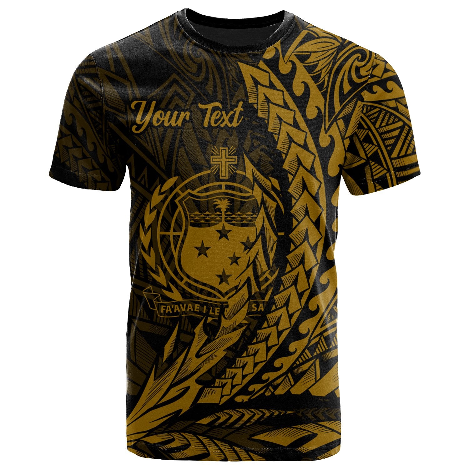 Samoa T Shirt Custom Gold Wings Style Unisex Black - Polynesian Pride