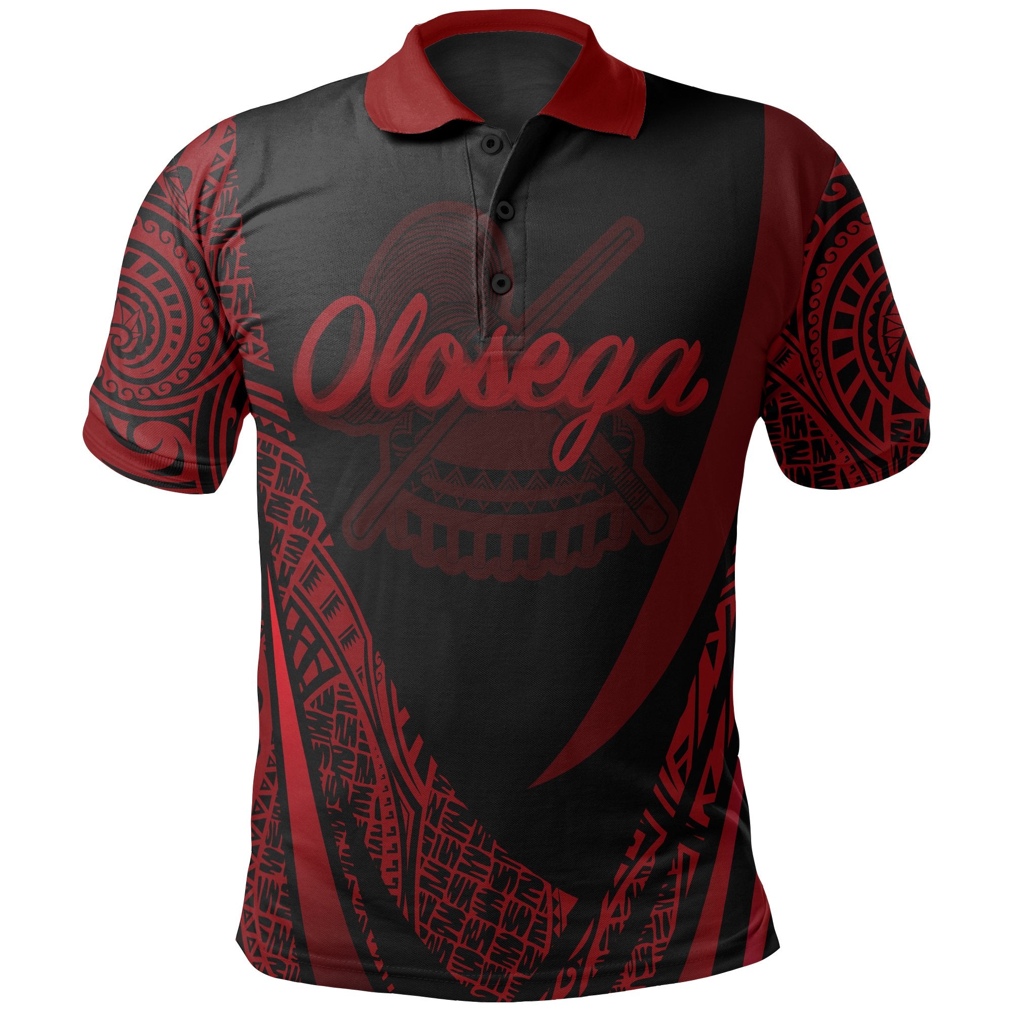 American Samoa Polo Shirt Manua Olosega Polynesian Red Patterns Sport Style Unisex Black - Polynesian Pride