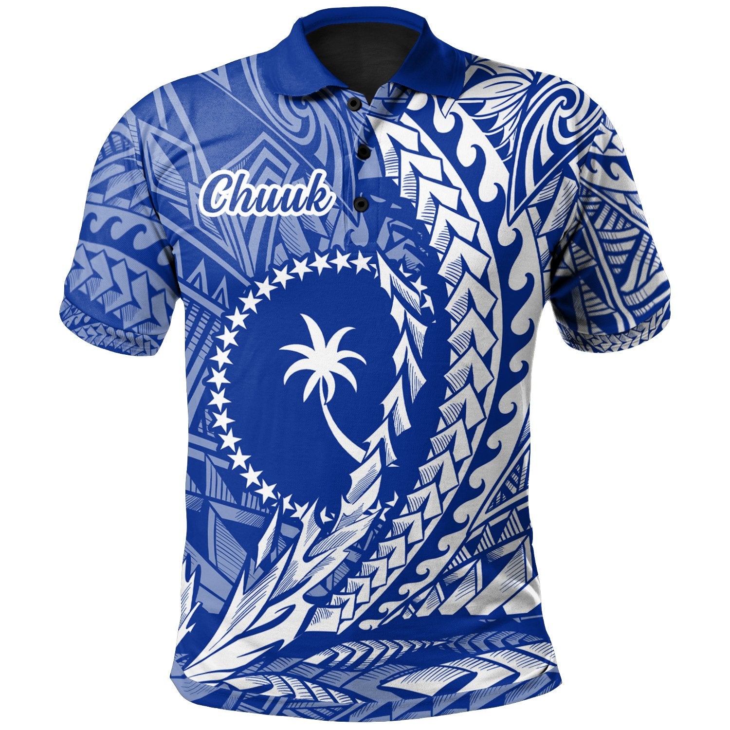 Chuuk State Polo Shirt Wings Style Flag Color Unisex Blue - Polynesian Pride