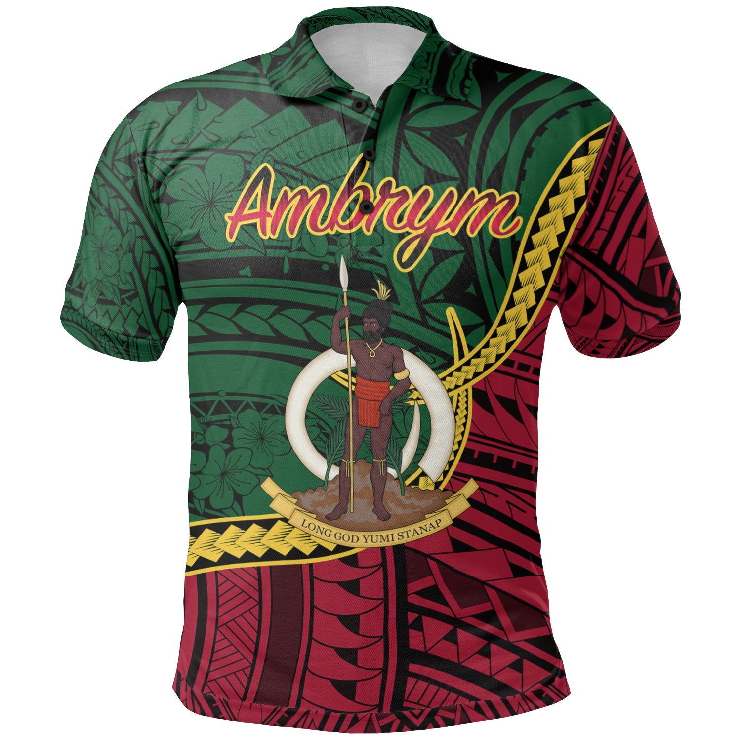 Vanuatu Polo Shirt Ambrym Seal Of Vanuatu Polynesian Patterns Unisex Green - Polynesian Pride