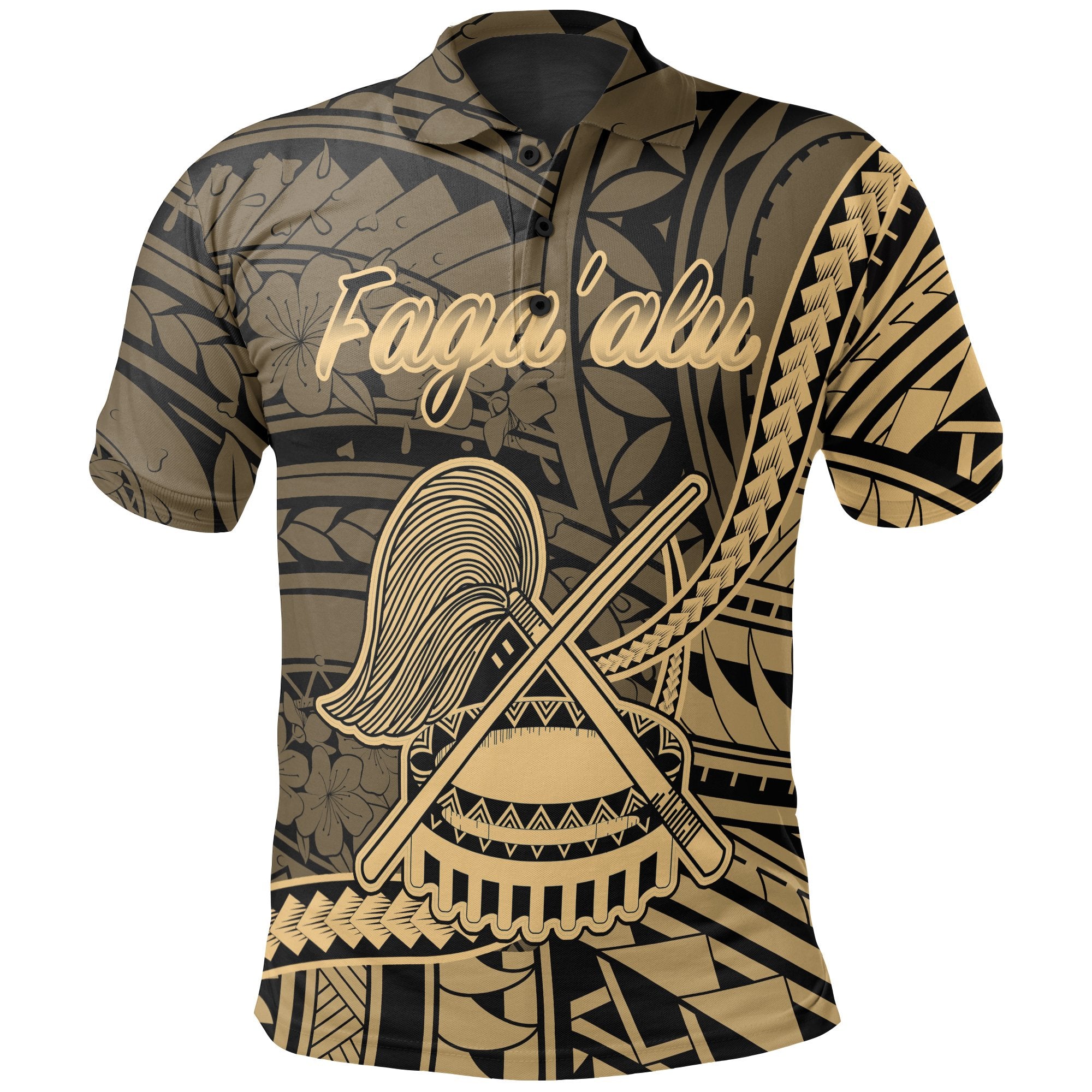 American Samoa Polo Shirt Fagaalu Polynesian Gold Patterns Unisex Black - Polynesian Pride