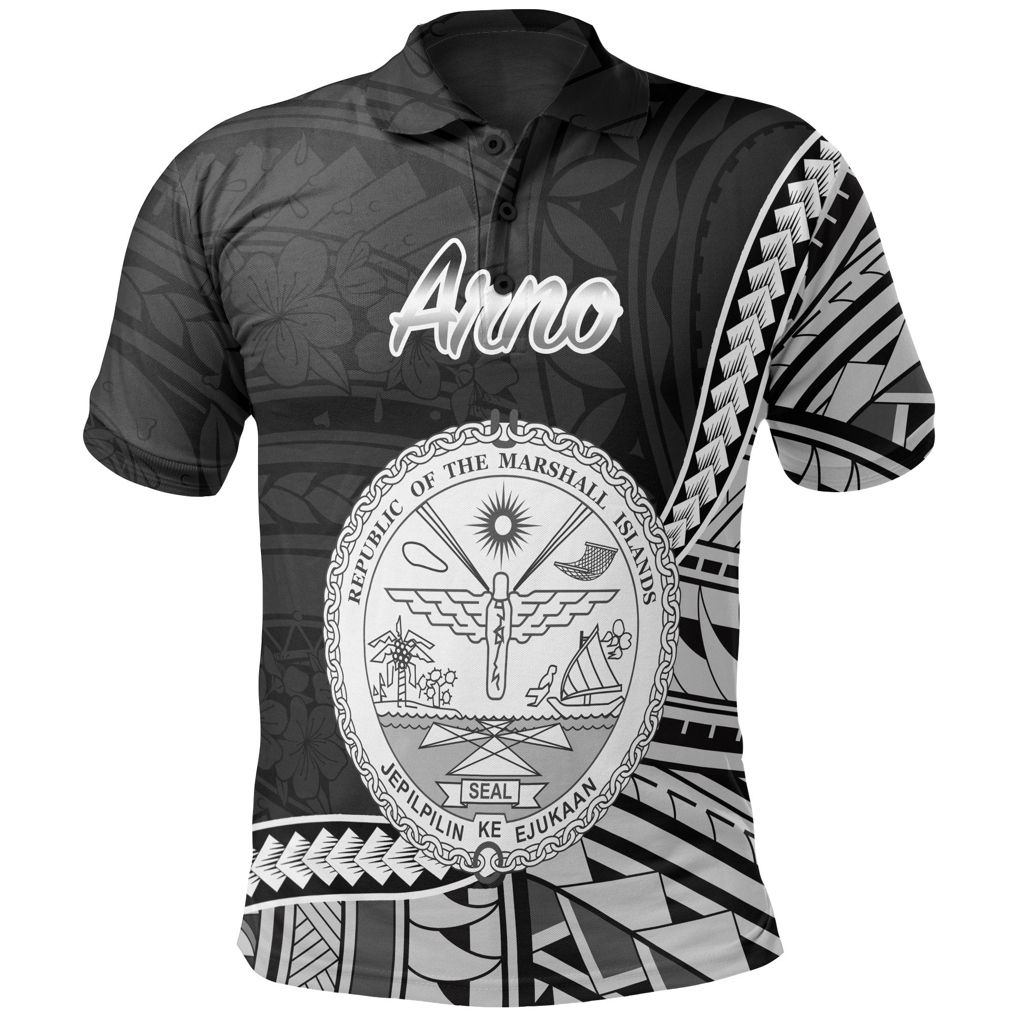 Marshall Islands Polo Shirt Arno Seal Of Marshall Polynesian Patterns Unisex Black - Polynesian Pride