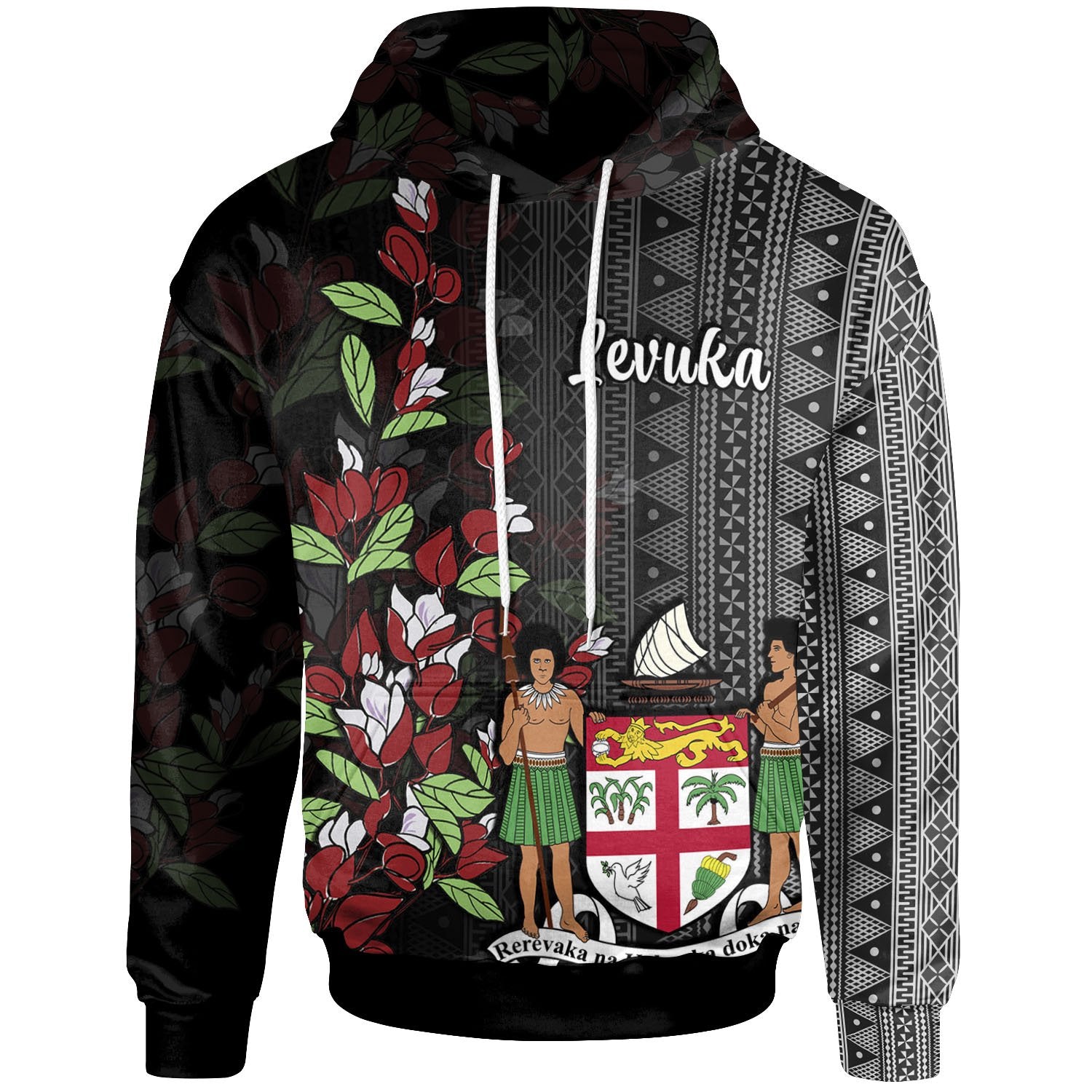 Fiji Hoodie Levuka Tagimaucia Flowers Unisex Black - Polynesian Pride