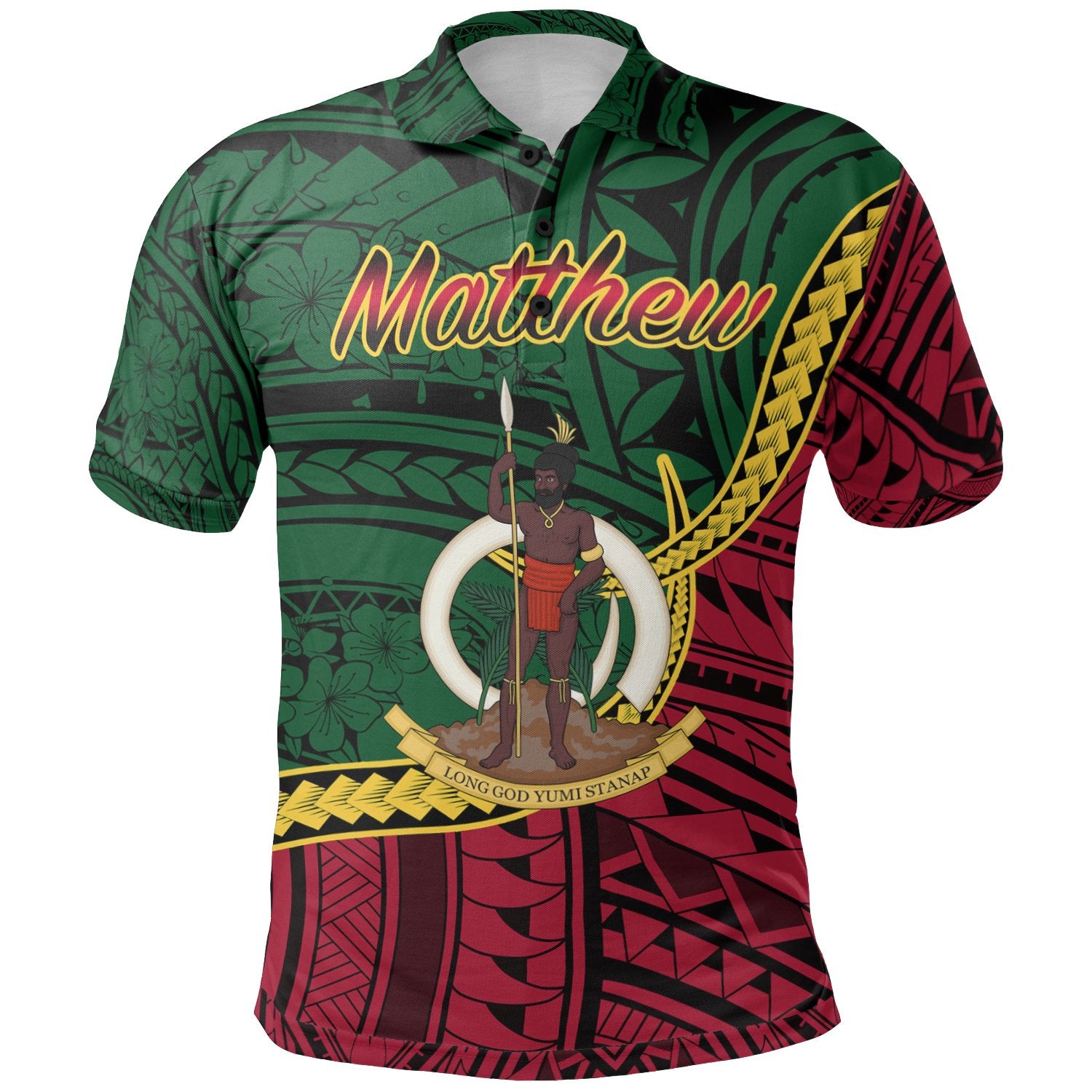 Vanuatu Polo Shirt Matthew Seal Of Vanuatu Polynesian Patterns Unisex Green - Polynesian Pride