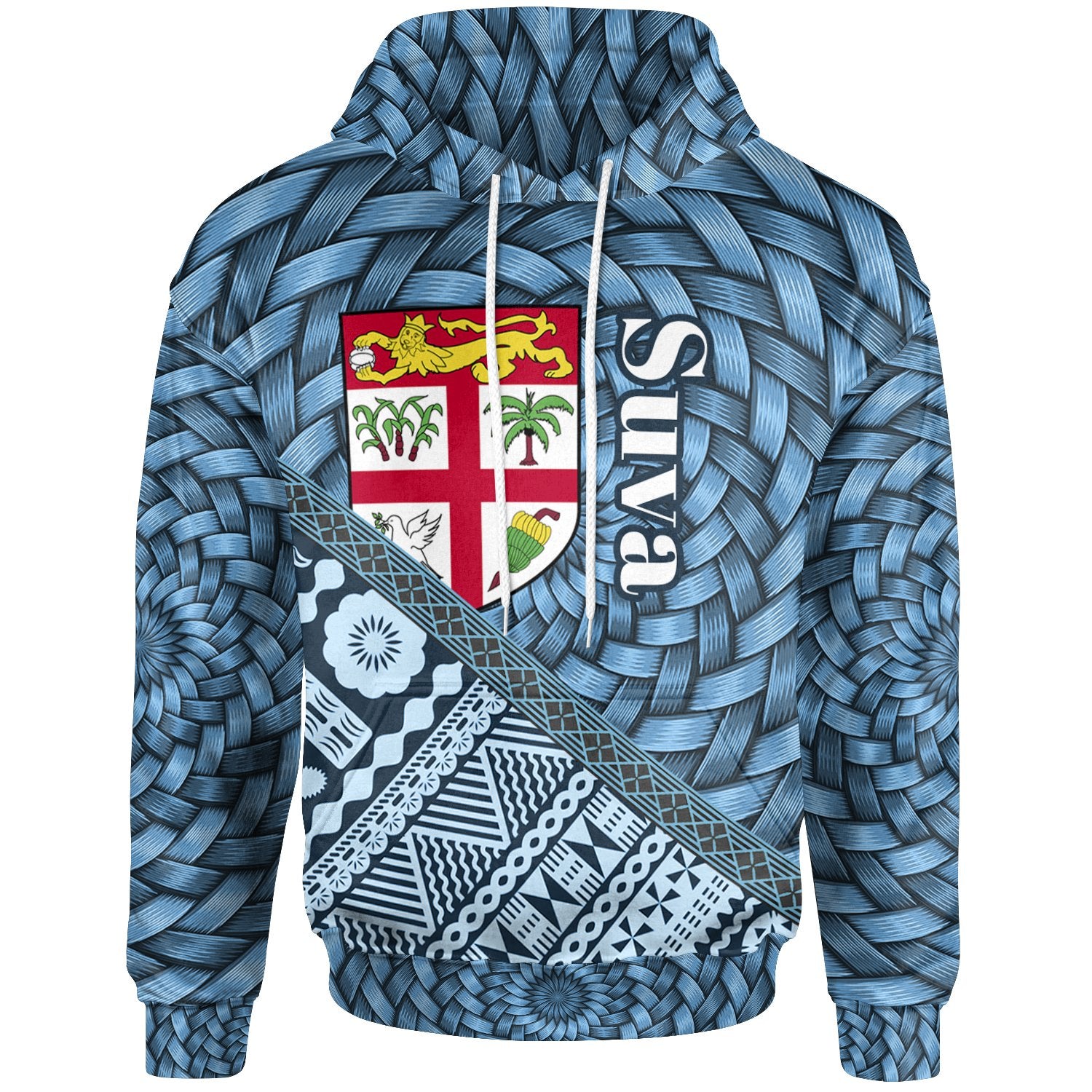 Fiji Hoodie Suva Tapa Patterns With Bamboo Unisex Blue - Polynesian Pride