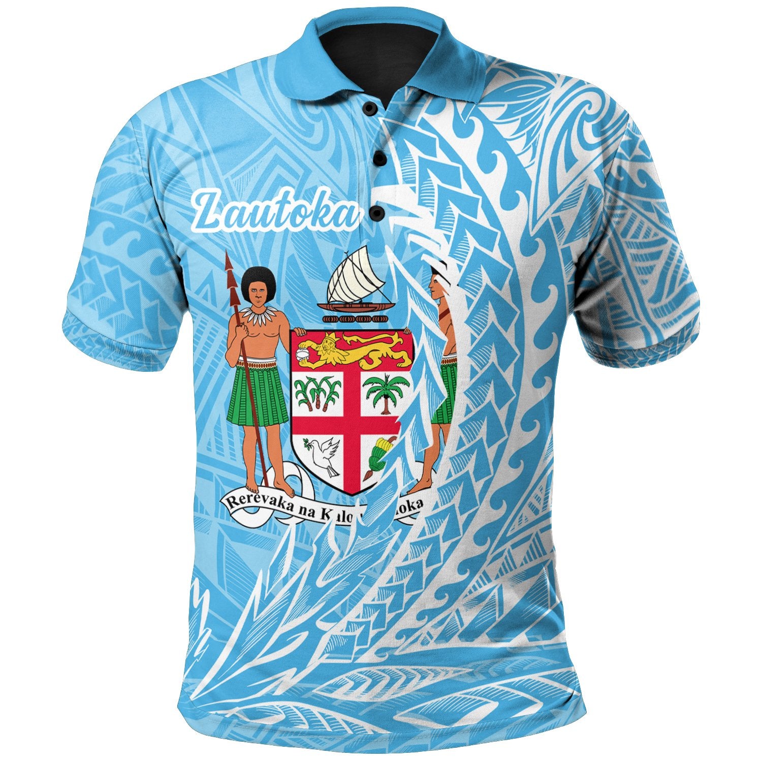 Fiji Polo Shirt Lautoka Wings Style Unisex Blue - Polynesian Pride