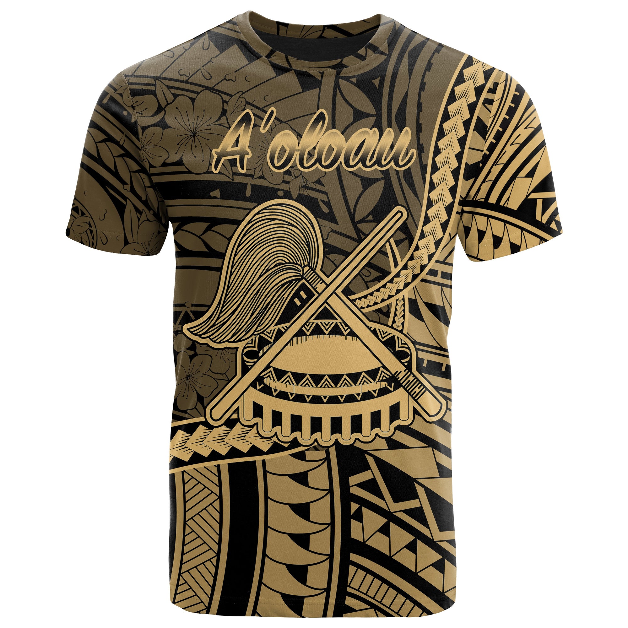 American Samoa T Shirt Aoloau Polynesian Gold Patterns Unisex Black - Polynesian Pride