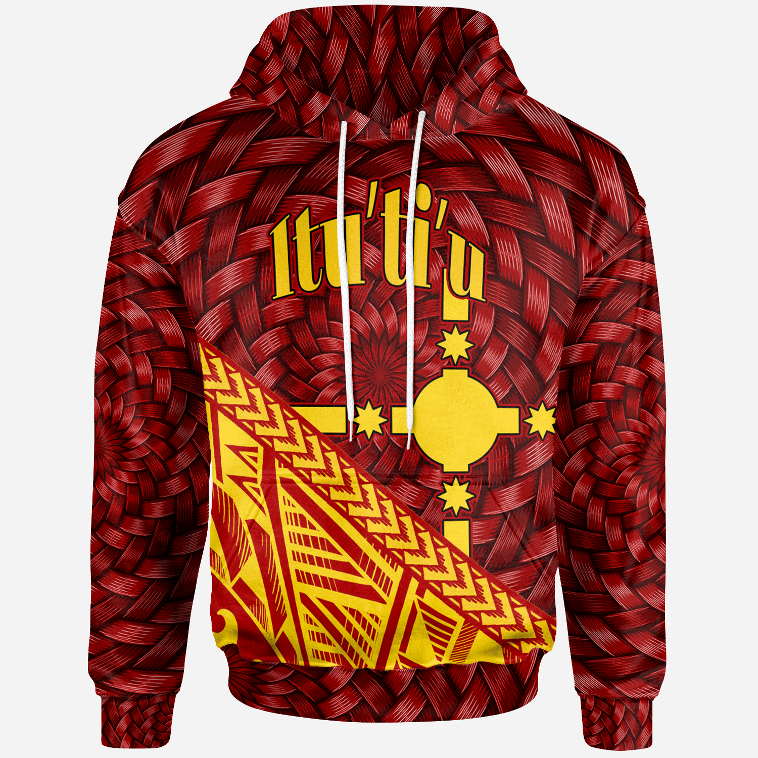 Rotuma Hoodie Itutiu Tapa Patterns With Bamboo Unisex Red - Polynesian Pride