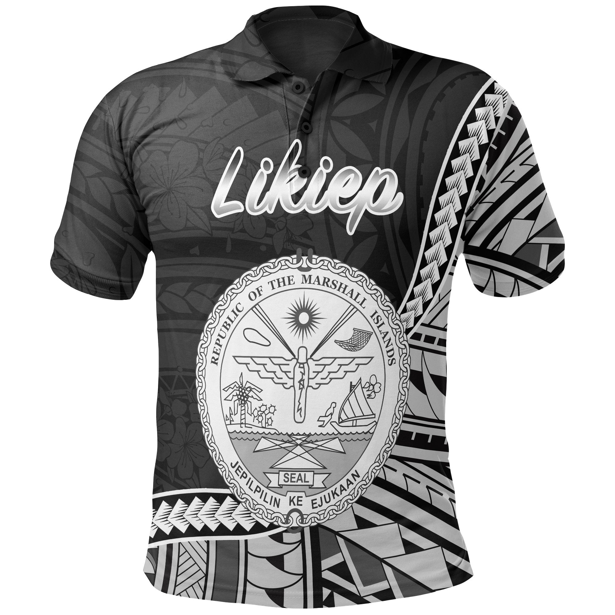 Marshall Islands Polo Shirt Likiep Seal Of Marshall Polynesian Patterns Unisex Black - Polynesian Pride