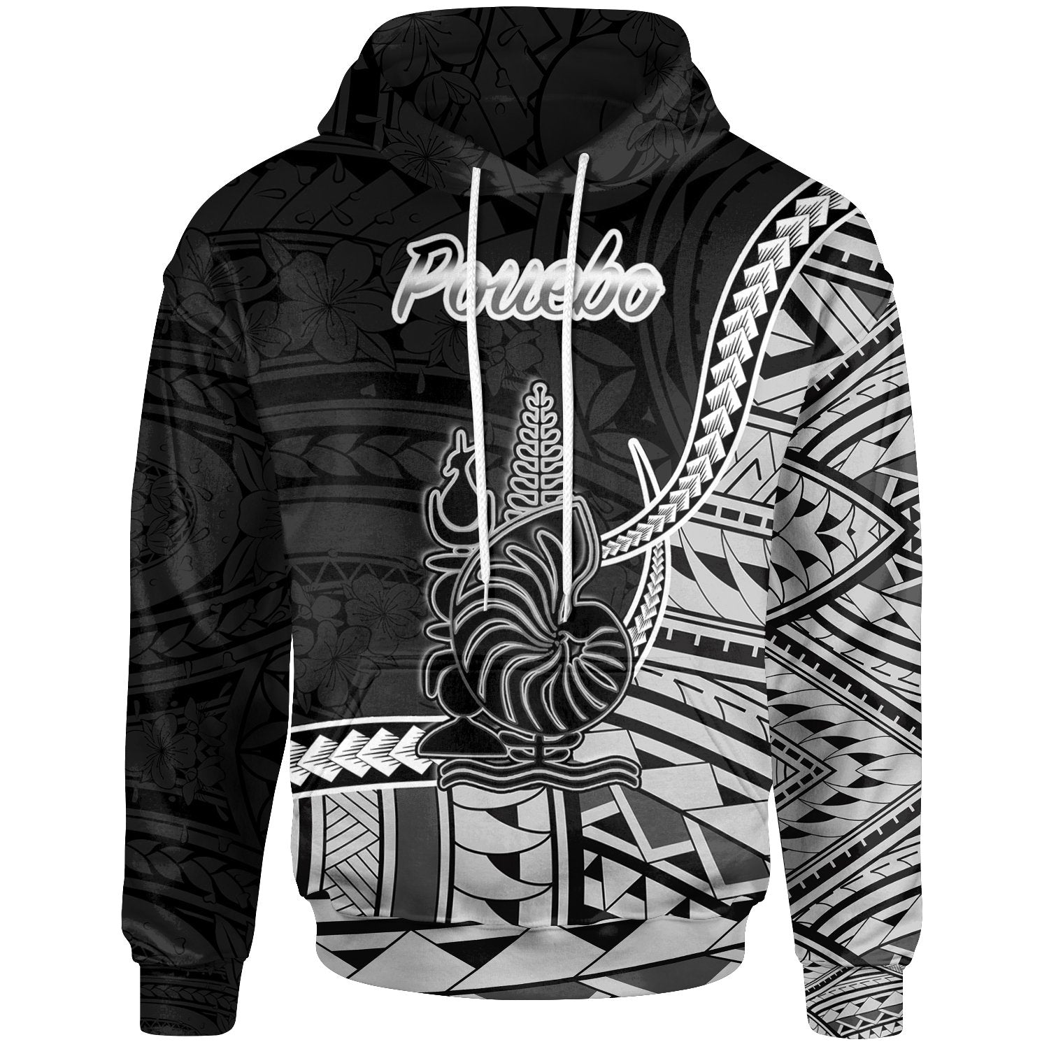 New Caledonia Islands Hoodie Pouebo Seal of New Caledonia Polynesian Patterns Unisex Black - Polynesian Pride