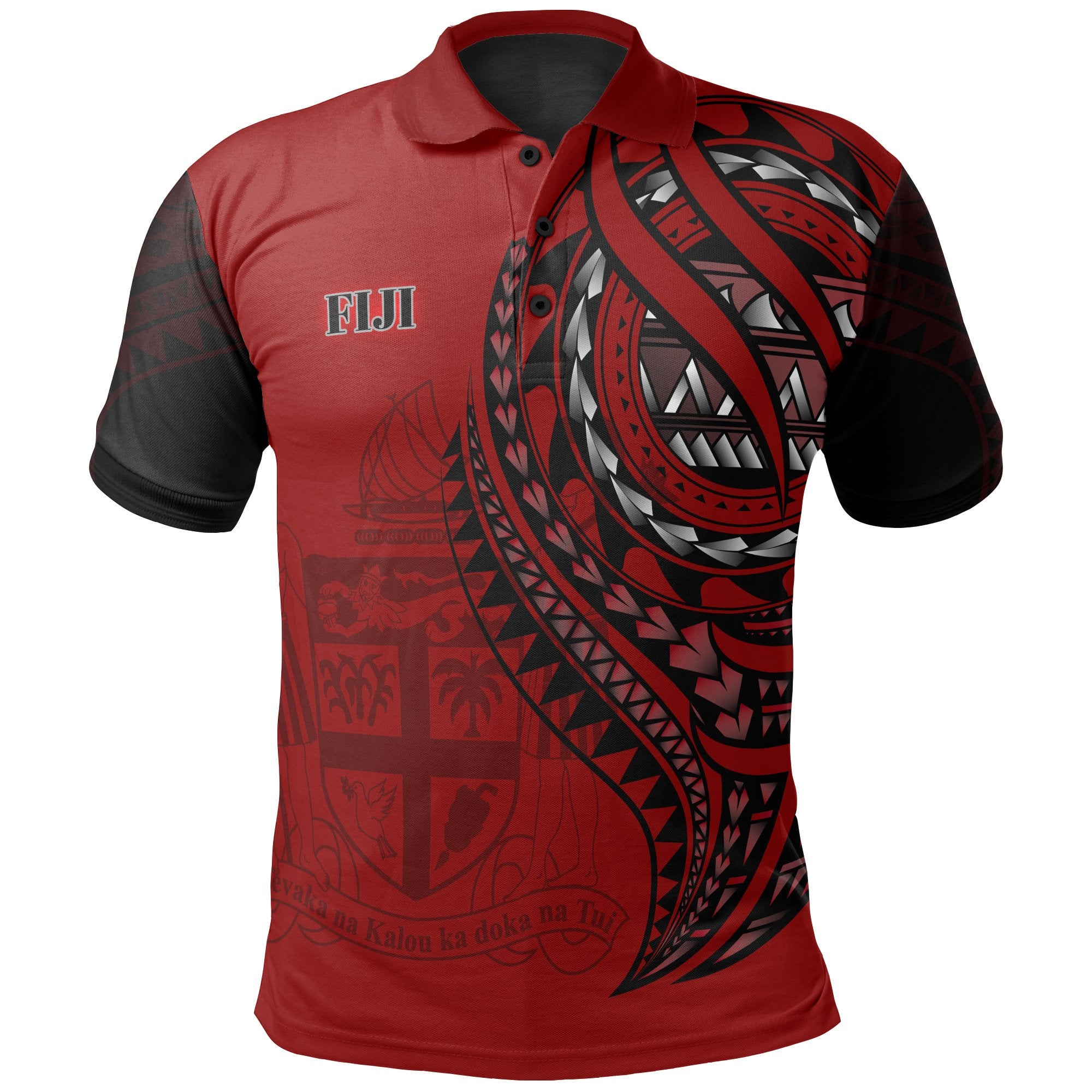 Fiji Polo Shirt Red Color Polynesian Patterns Best Fiji Ever Unisex Black - Polynesian Pride