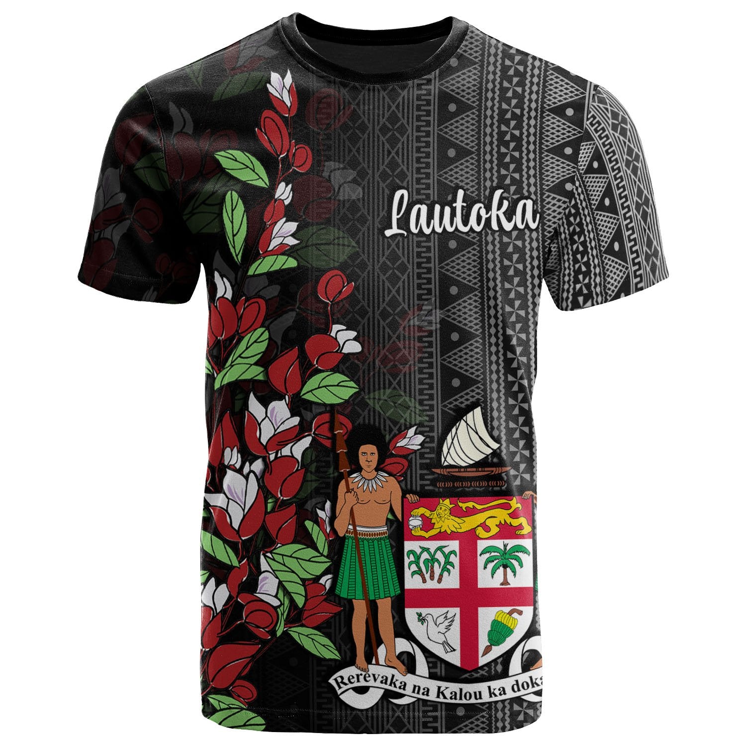 Fiji T Shirt Lautoka Tagimaucia Flowers Unisex Black - Polynesian Pride