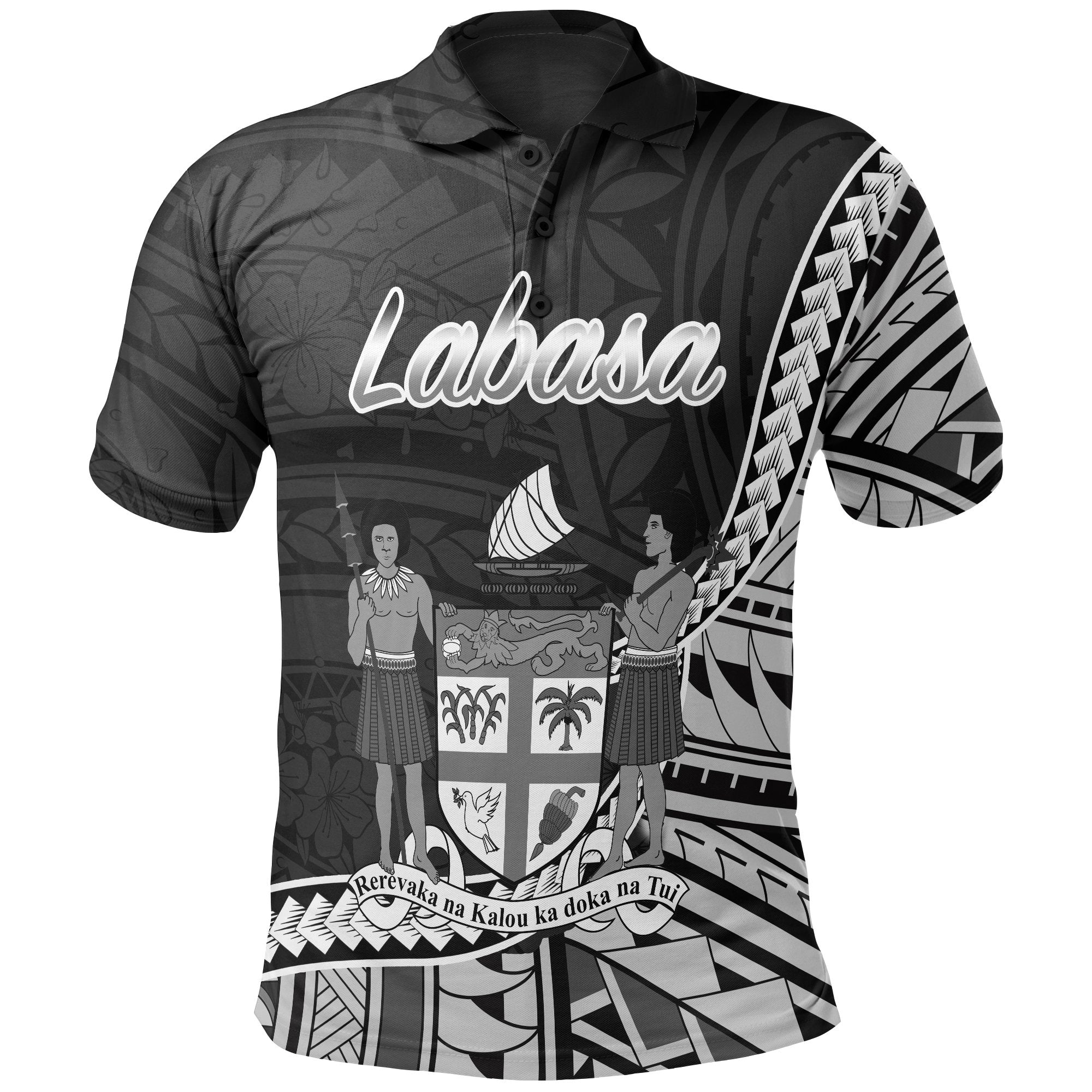 Fiji Polo Shirt Labasa Seal Of Fiji Polynesian Patterns Unisex Black - Polynesian Pride