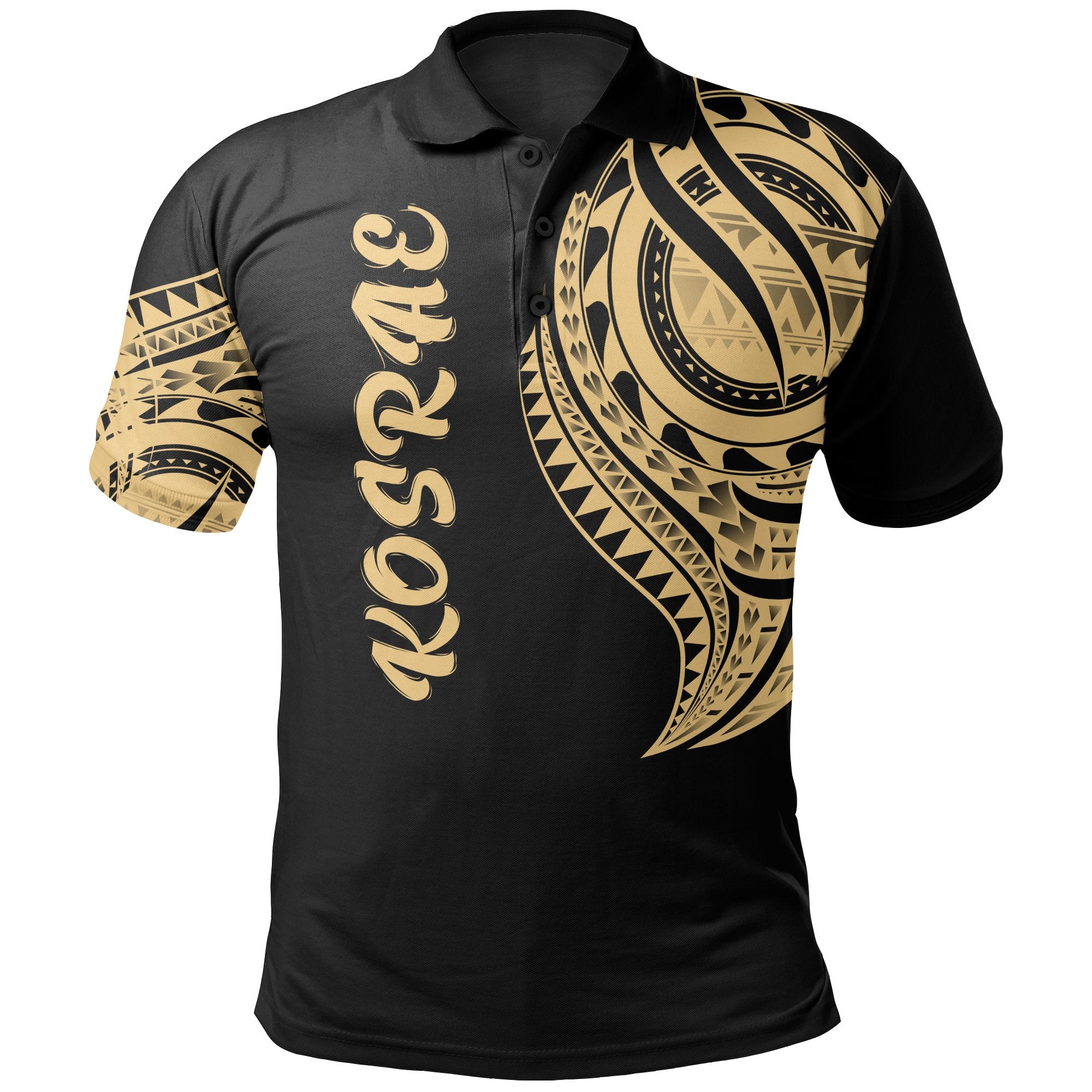 Kosrae State Polo Shirt Kosrae State Tatau Gold Patterns Unisex Black - Polynesian Pride