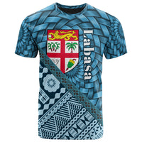 Fiji T Shirt Labasa Tapa Patterns With Bamboo Unisex Blue - Polynesian Pride