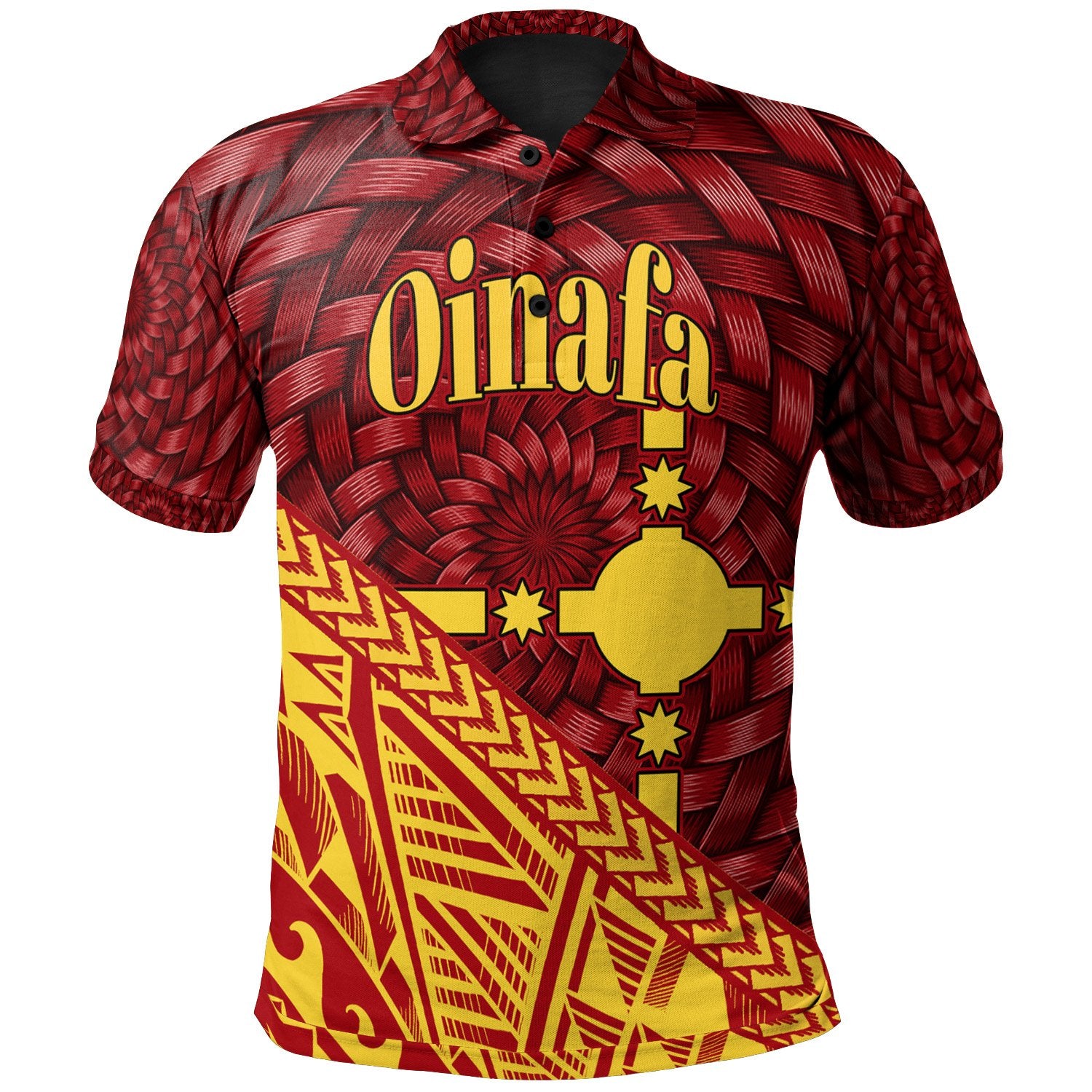 Rotuma Polo Shirt Oinafa Tapa Patterns With Bamboo Unisex Red - Polynesian Pride