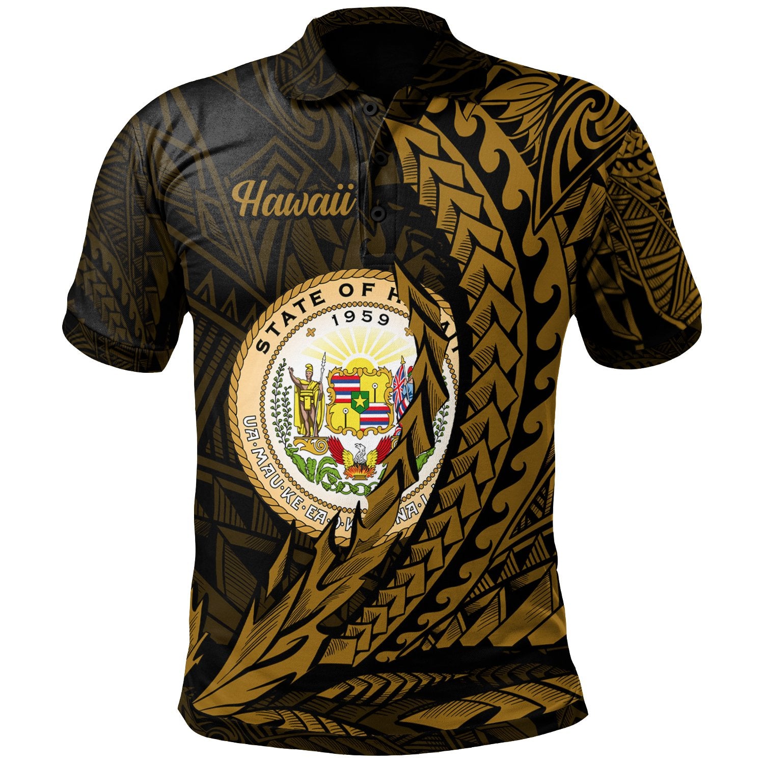 Hawaii Polo Shirt Wings Style Unisex Black - Polynesian Pride