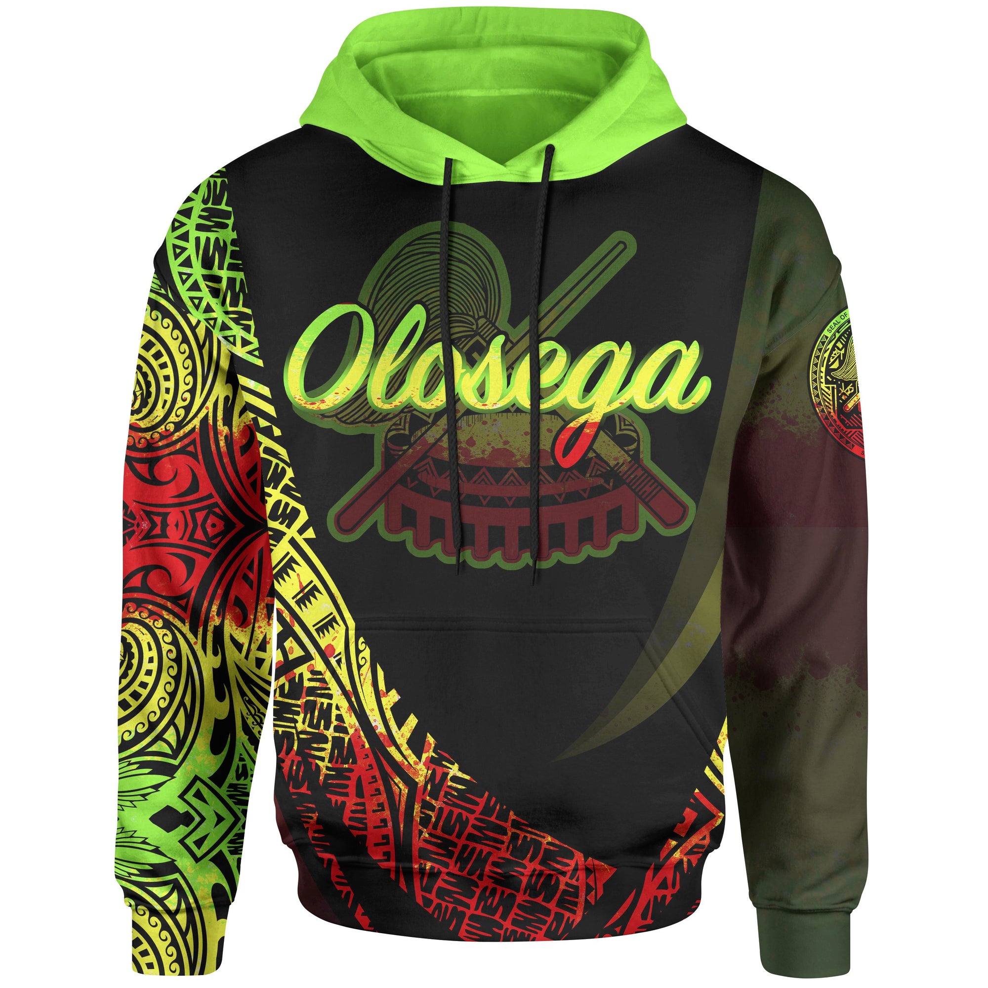 American Samoa Hoodie Manua Olosega Polynesian Reggae Patterns Sport Style Unisex Black - Polynesian Pride