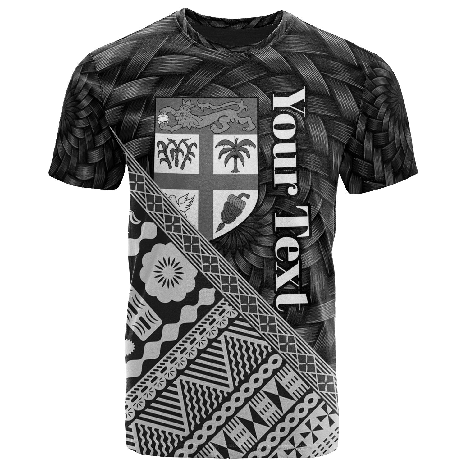 Fiji T Shirt Custom Black Tapa Patterns With Bamboo Unisex Black - Polynesian Pride