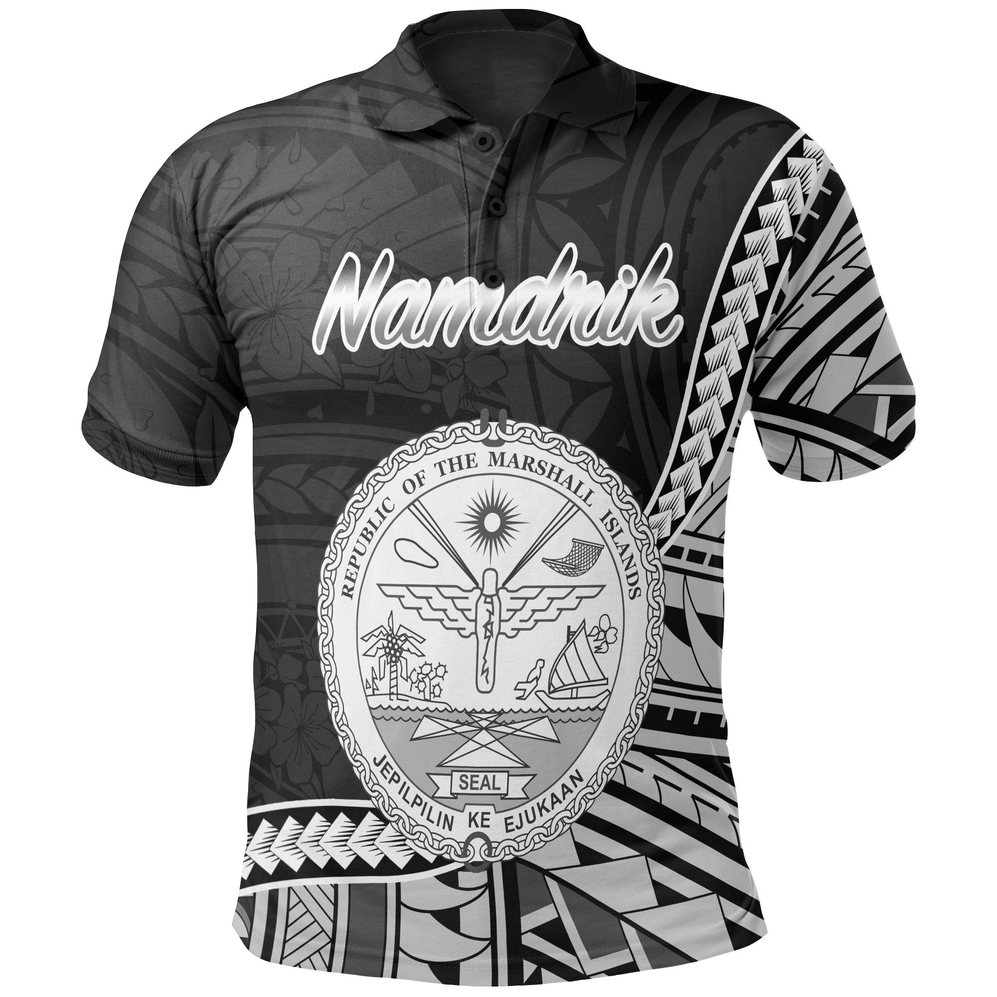 Marshall Islands Polo Shirt Namdrik Seal Of Marshall Polynesian Patterns Unisex Black - Polynesian Pride