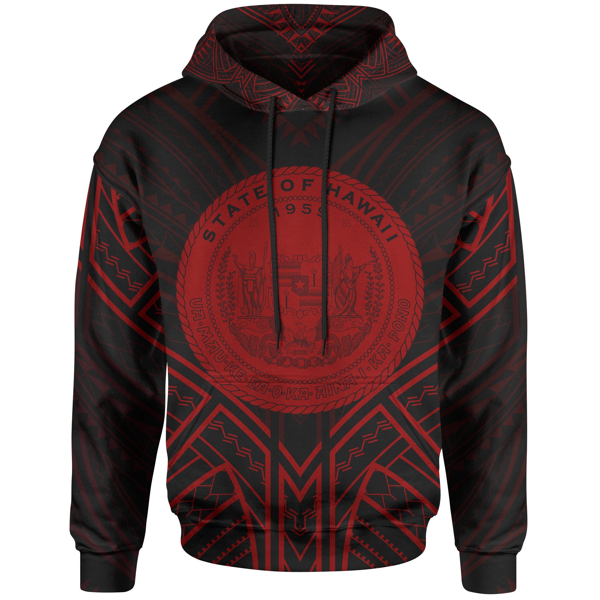 Hawaii Hoodie Seal Red Tribal Patterns Unisex White - Polynesian Pride