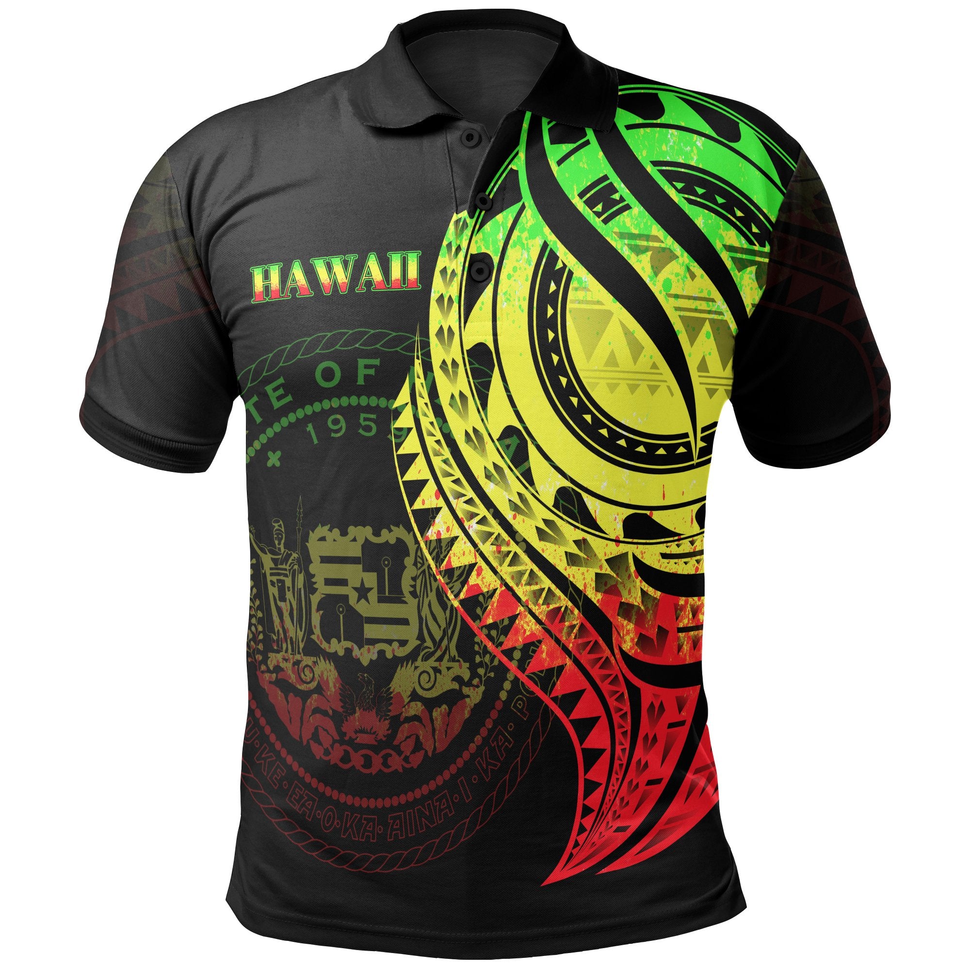 Hawaii Polo Shirt Reggae Color Polynesian Patterns Best Hawaii Ever Unisex Black - Polynesian Pride