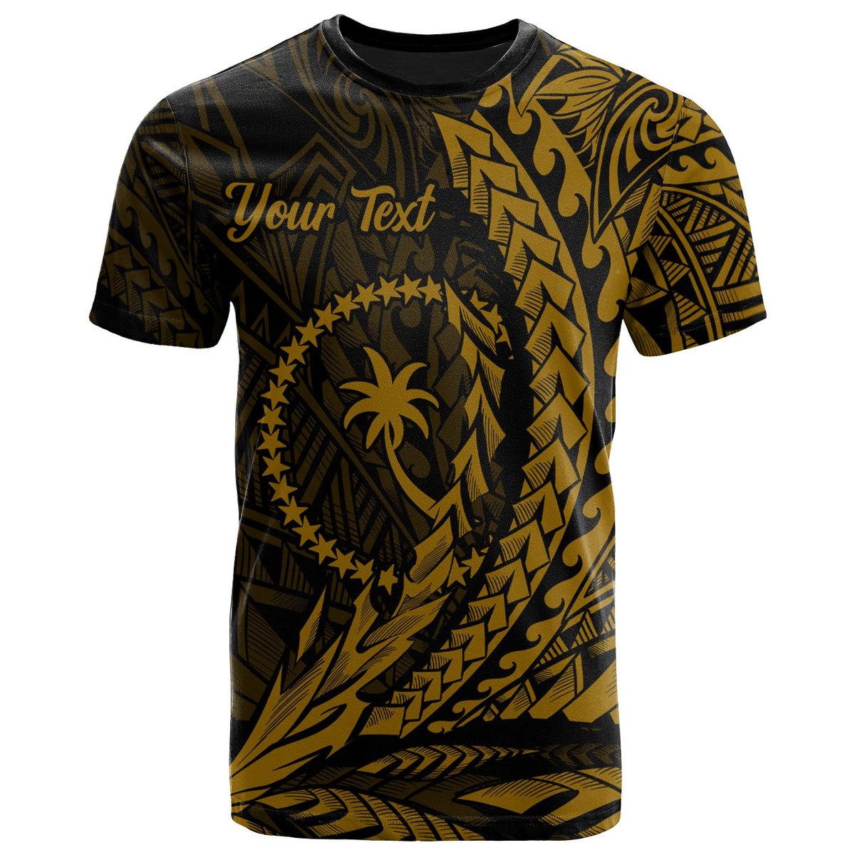 Chuuk State T Shirt Gold Custom Wings Style Unisex Black - Polynesian Pride