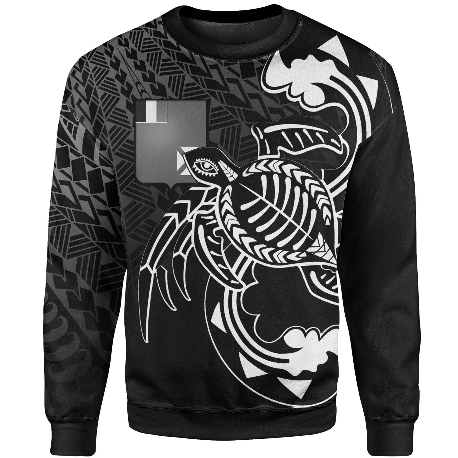 Wallis and Futuna Sweatshirt - Turtle With Polynesian Waves Unisex Black - Polynesian Pride