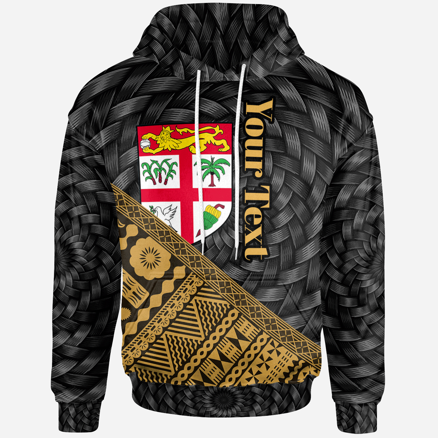 Fiji Hoodie Custom Gold Tapa Patterns With Bamboo Unisex Blue - Polynesian Pride