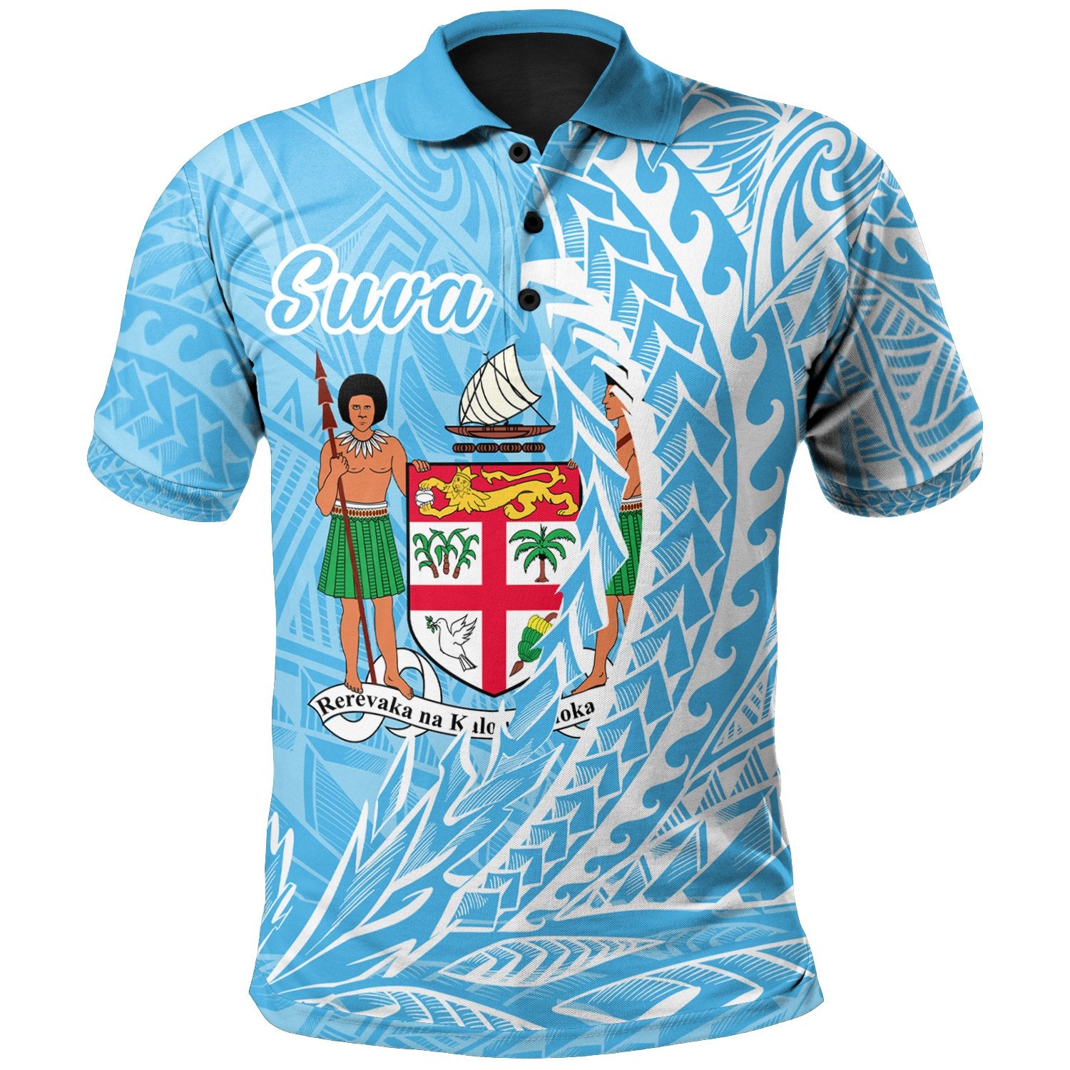 Fiji Polo Shirt Suva Wings Style Unisex Blue - Polynesian Pride