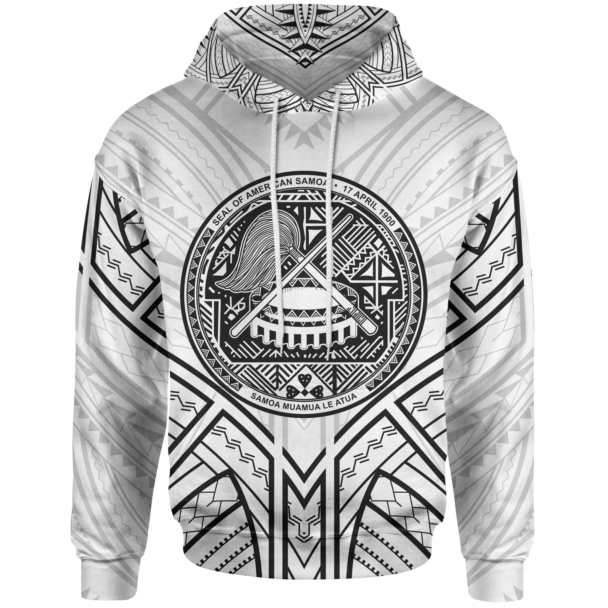 American Samoa Hoodie American Samoa Seal Tribal Patterns Unisex White - Polynesian Pride